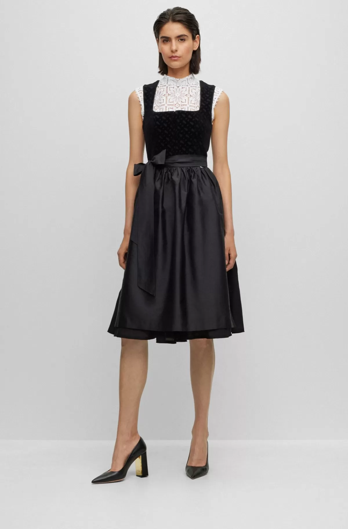 HUGO BOSS BOSS X Kinga Mathe-dirndl-kjole Med Fløjlskjoleliv Med Monogram Sort Sale