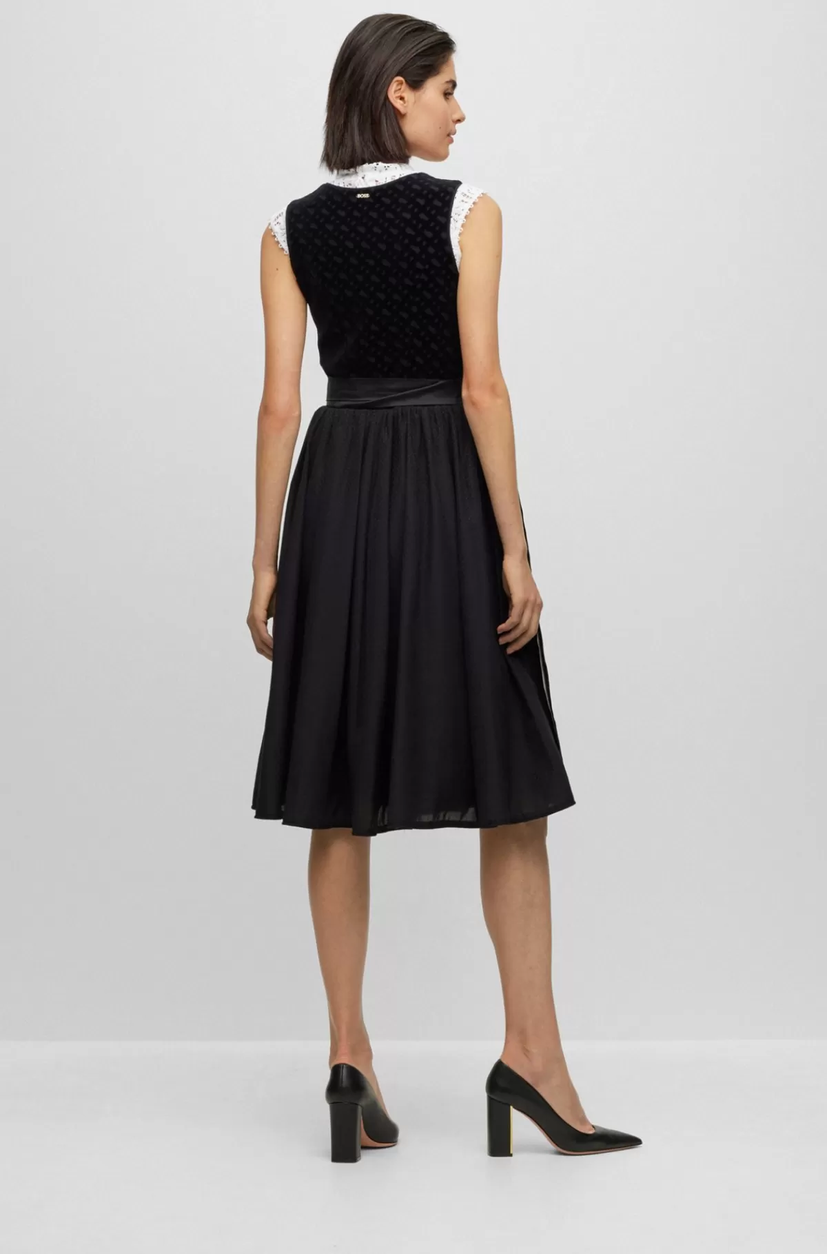 HUGO BOSS BOSS X Kinga Mathe-dirndl-kjole Med Fløjlskjoleliv Med Monogram Sort Sale