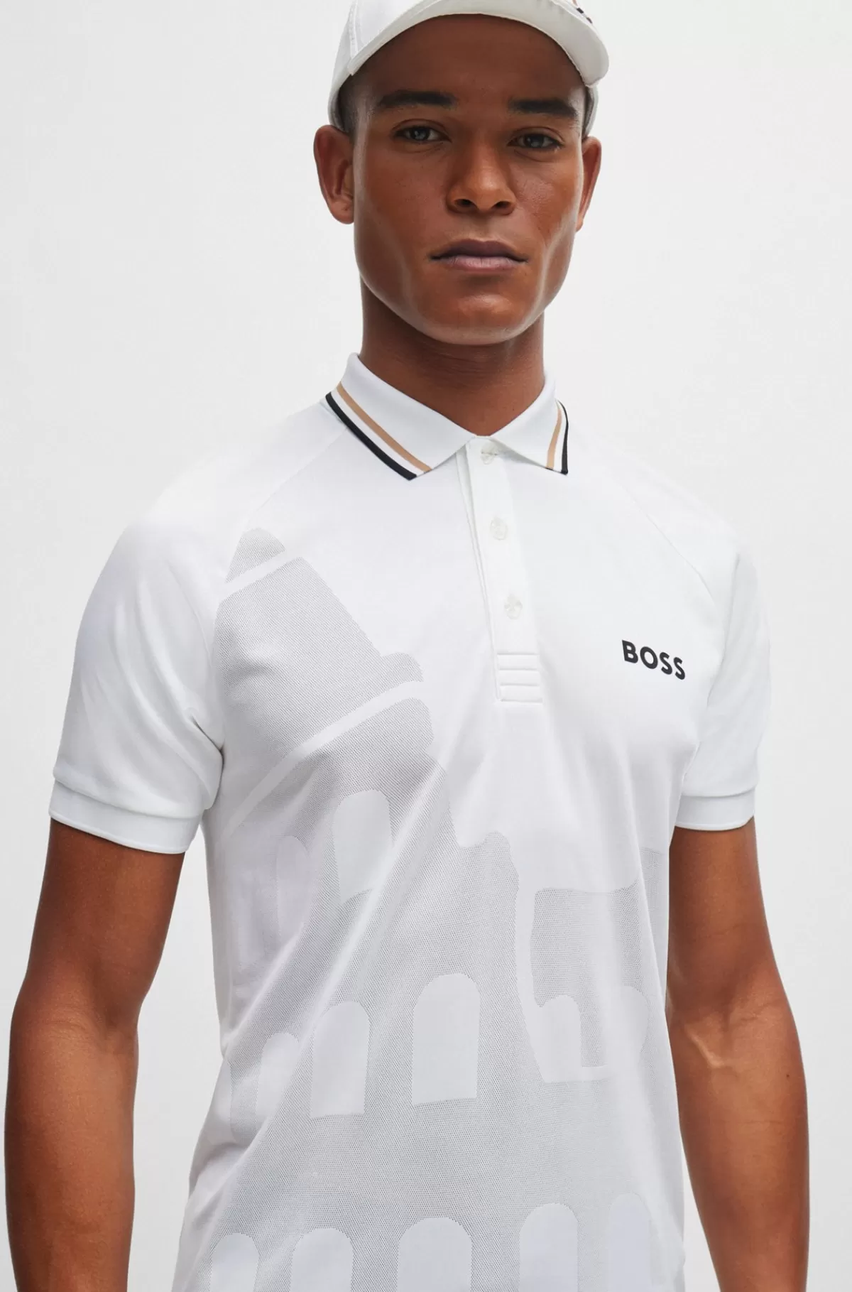 HUGO BOSS BOSS X MATTEO BERRETTINI Slim Fit Poloshirt I Specialfremstillet Jacquardjersey Hvid Clearance