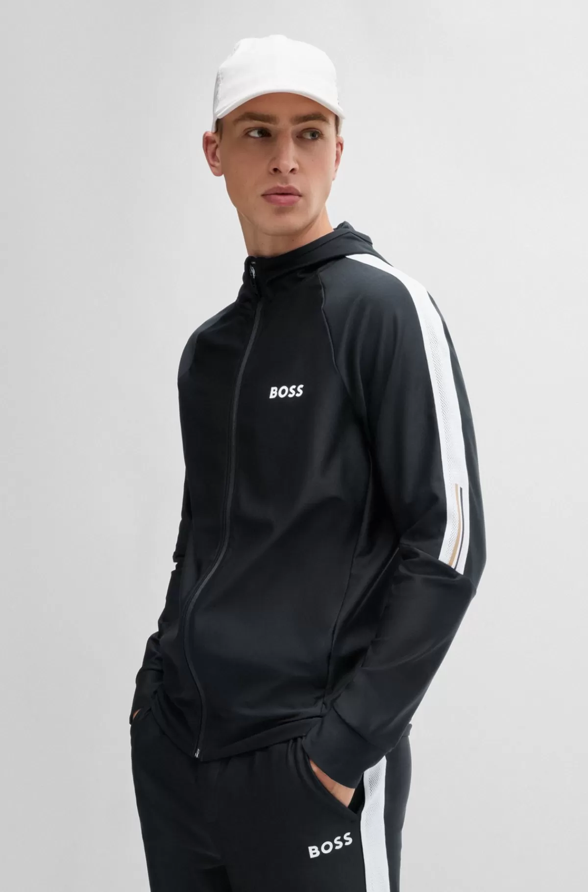 HUGO BOSS BOSS X MATTEO BERRETTINI Lynlåstrøje Med Regular Fit Og Signaturstribet Grafik Sort Sale