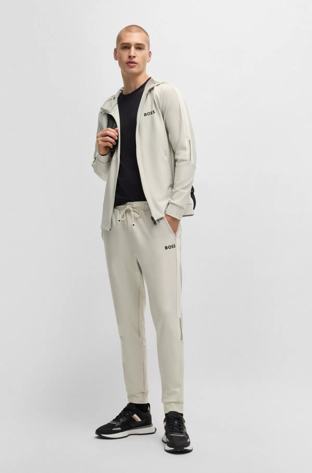 HUGO BOSS BOSS X MATTEO BERRETTINI Lynlåstrøje Med Regular Fit Og Signaturstribet Grafik Naturlig Sale