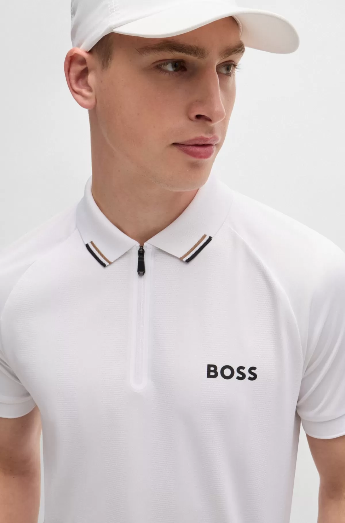 HUGO BOSS BOSS X Matteo Berrettini Poloshirt Med Popcorn-stribe Hvid New