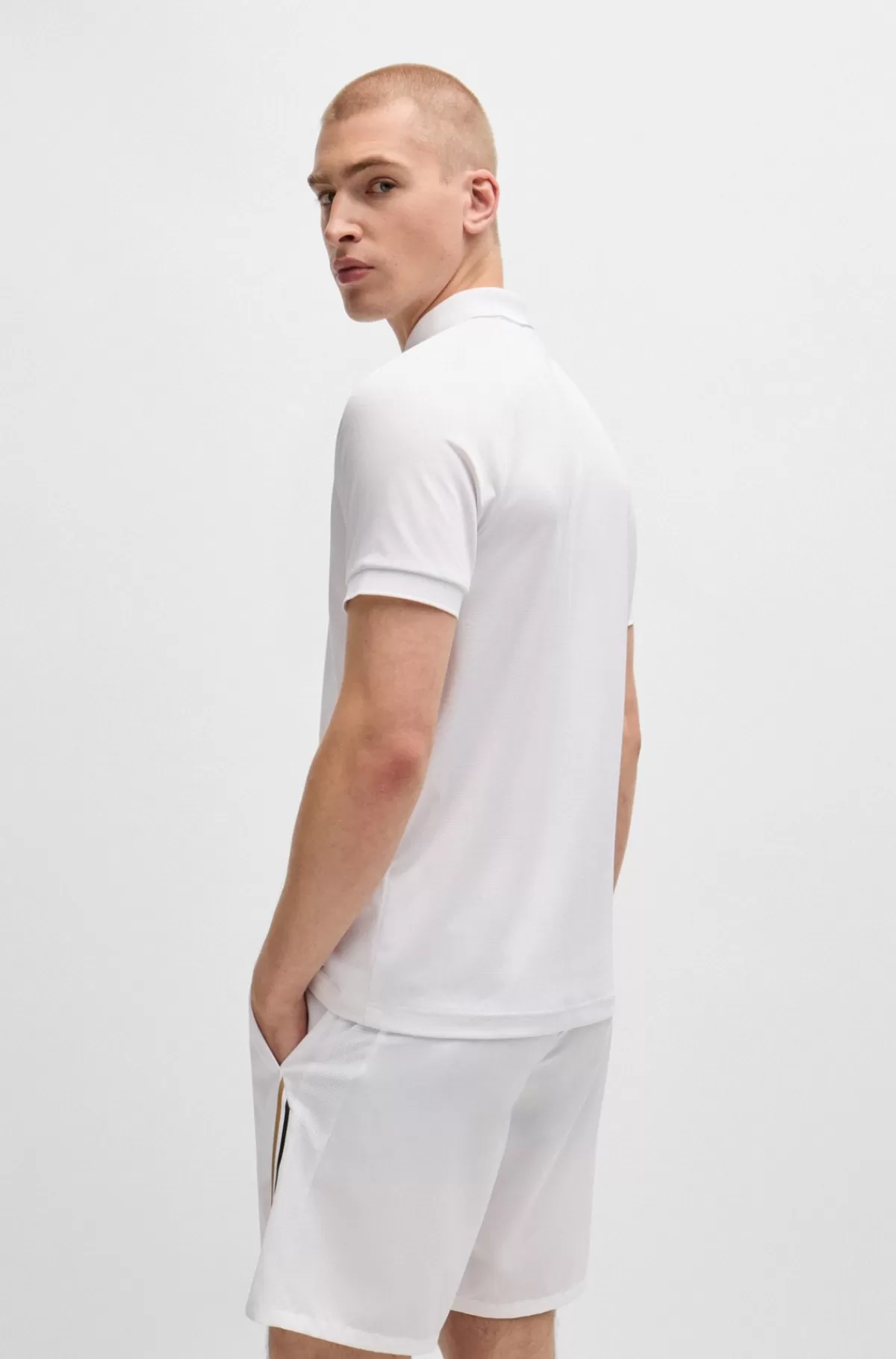 HUGO BOSS BOSS X Matteo Berrettini Poloshirt Med Popcorn-stribe Hvid New