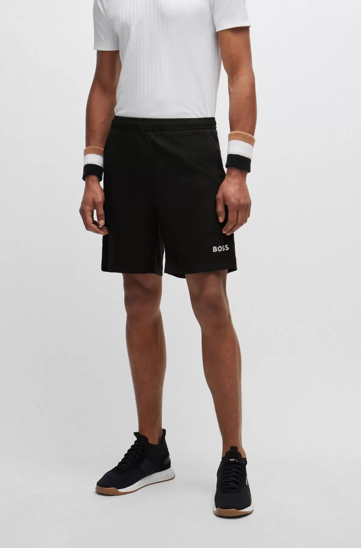 HUGO BOSS BOSS X MATTEO BERRETTINI Regular Fit Hurtigtørrende Shorts Med Logoprint Sort Fashion