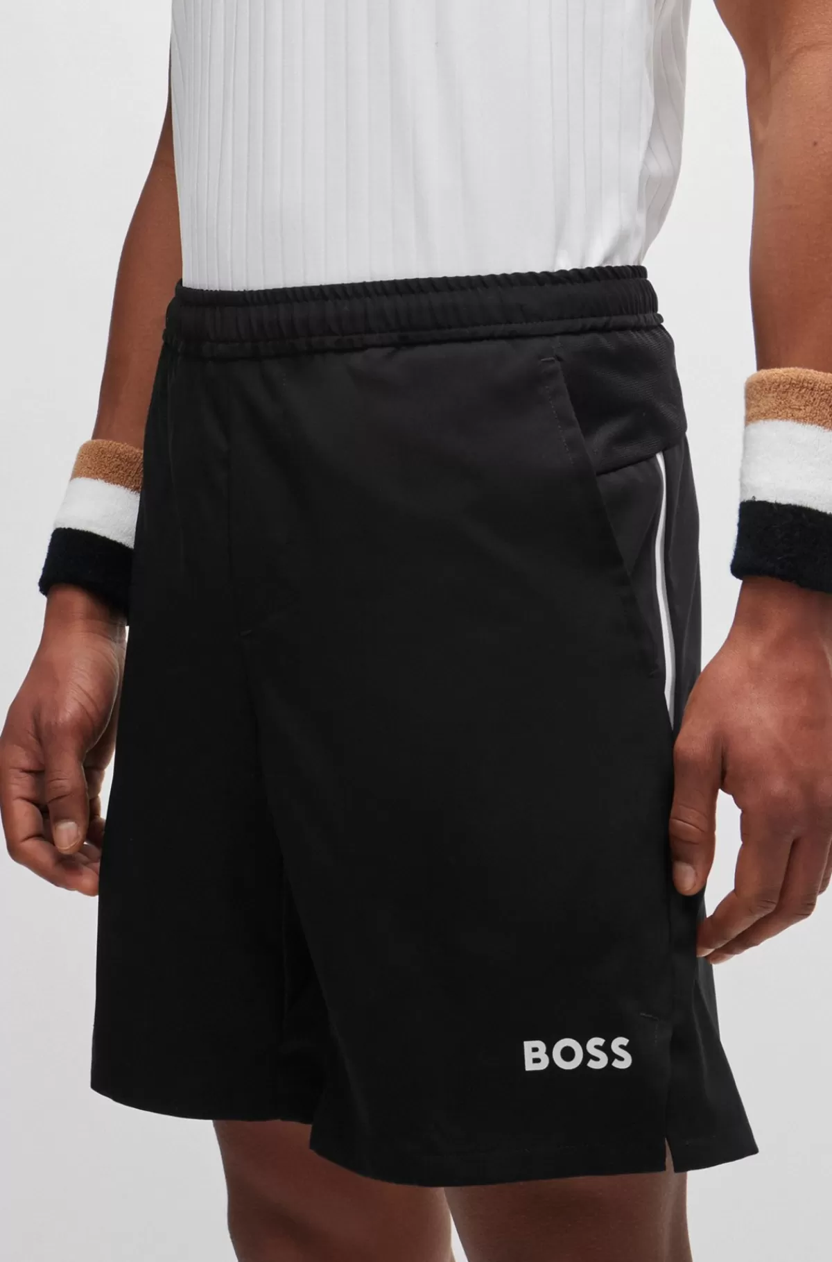 HUGO BOSS BOSS X MATTEO BERRETTINI Regular Fit Hurtigtørrende Shorts Med Logoprint Sort Fashion
