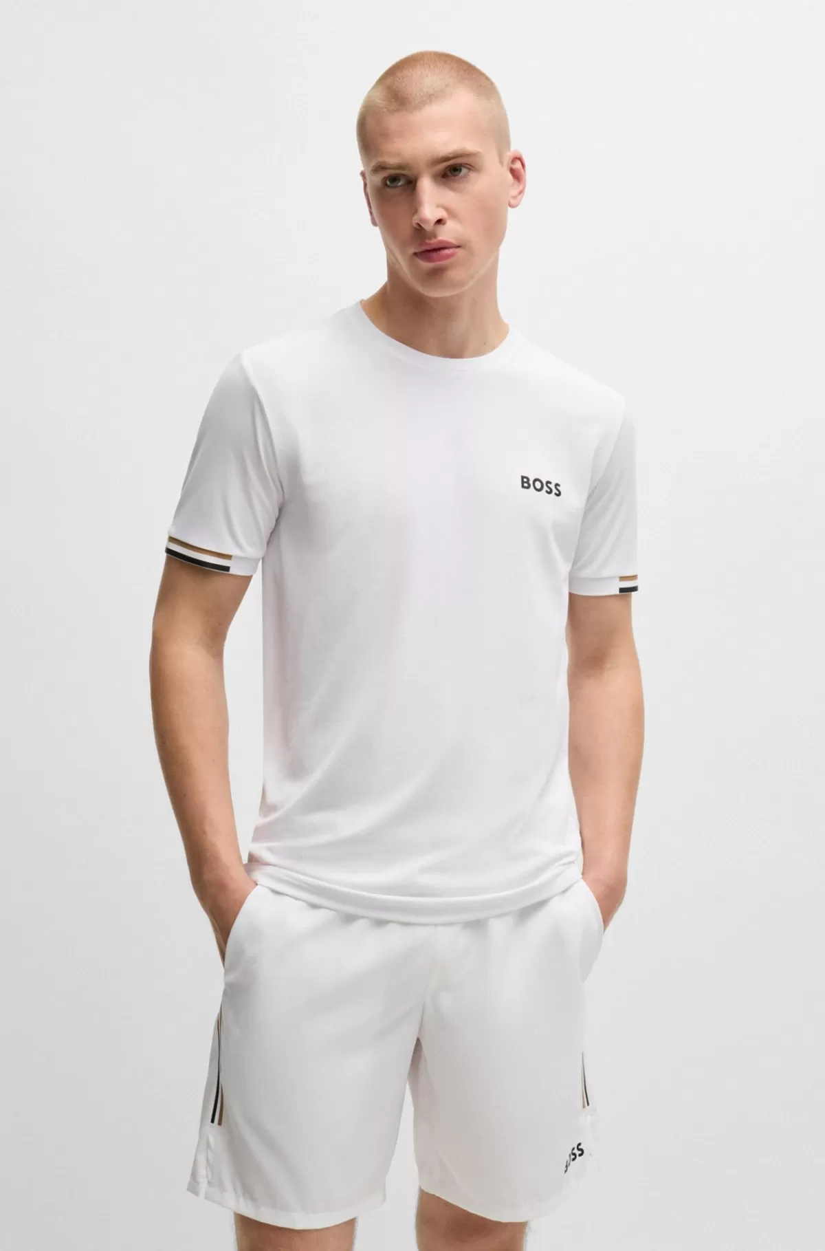 HUGO BOSS BOSS X Matteo Berrettini T-shirt I Vaffelvævet Stof Med Signaturstribet Grafik Hvid Best Sale