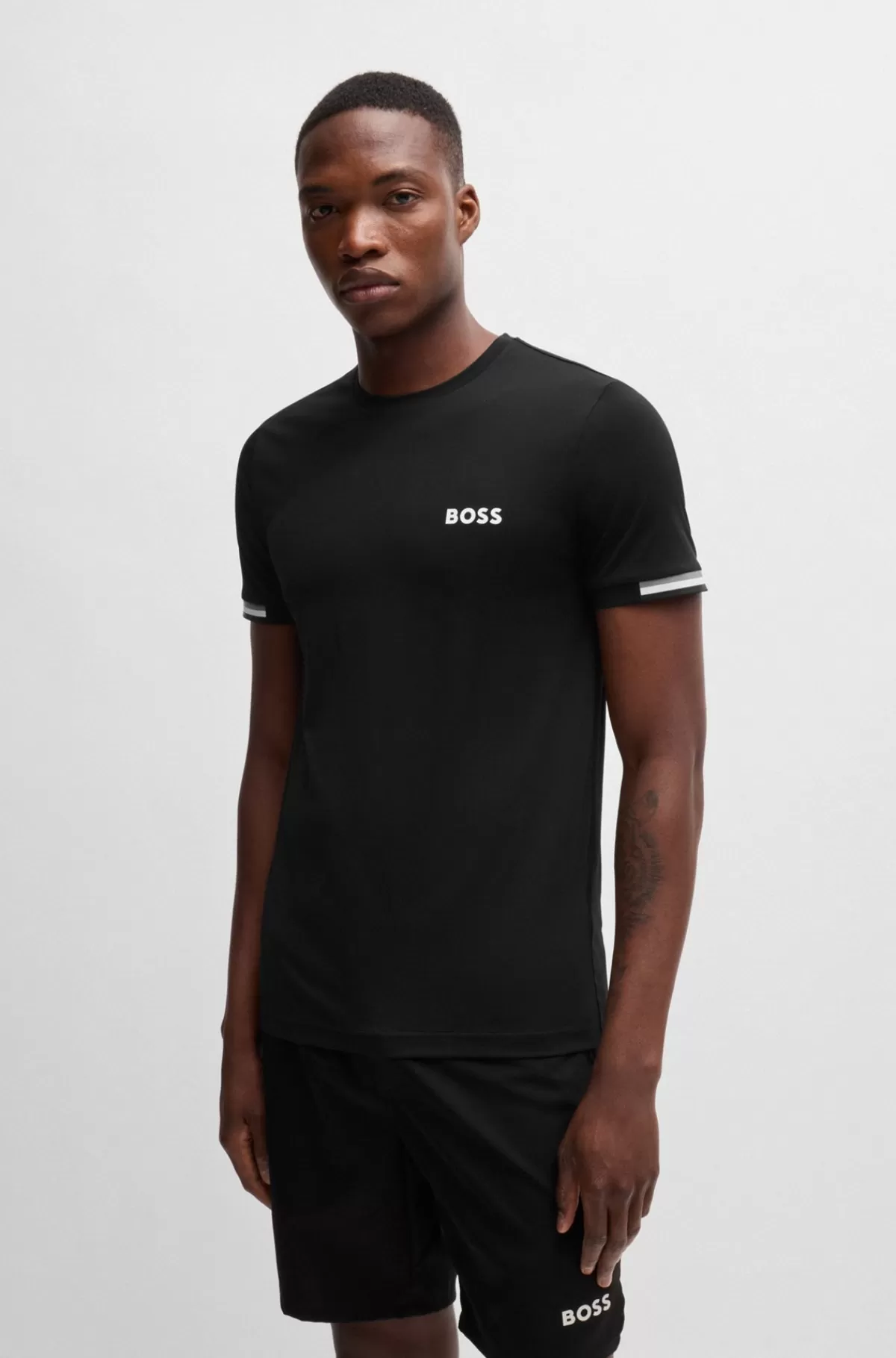 HUGO BOSS BOSS X Matteo Berrettini T-shirt I Vaffelvævet Stof Med Signaturstribet Grafik Sort Cheap