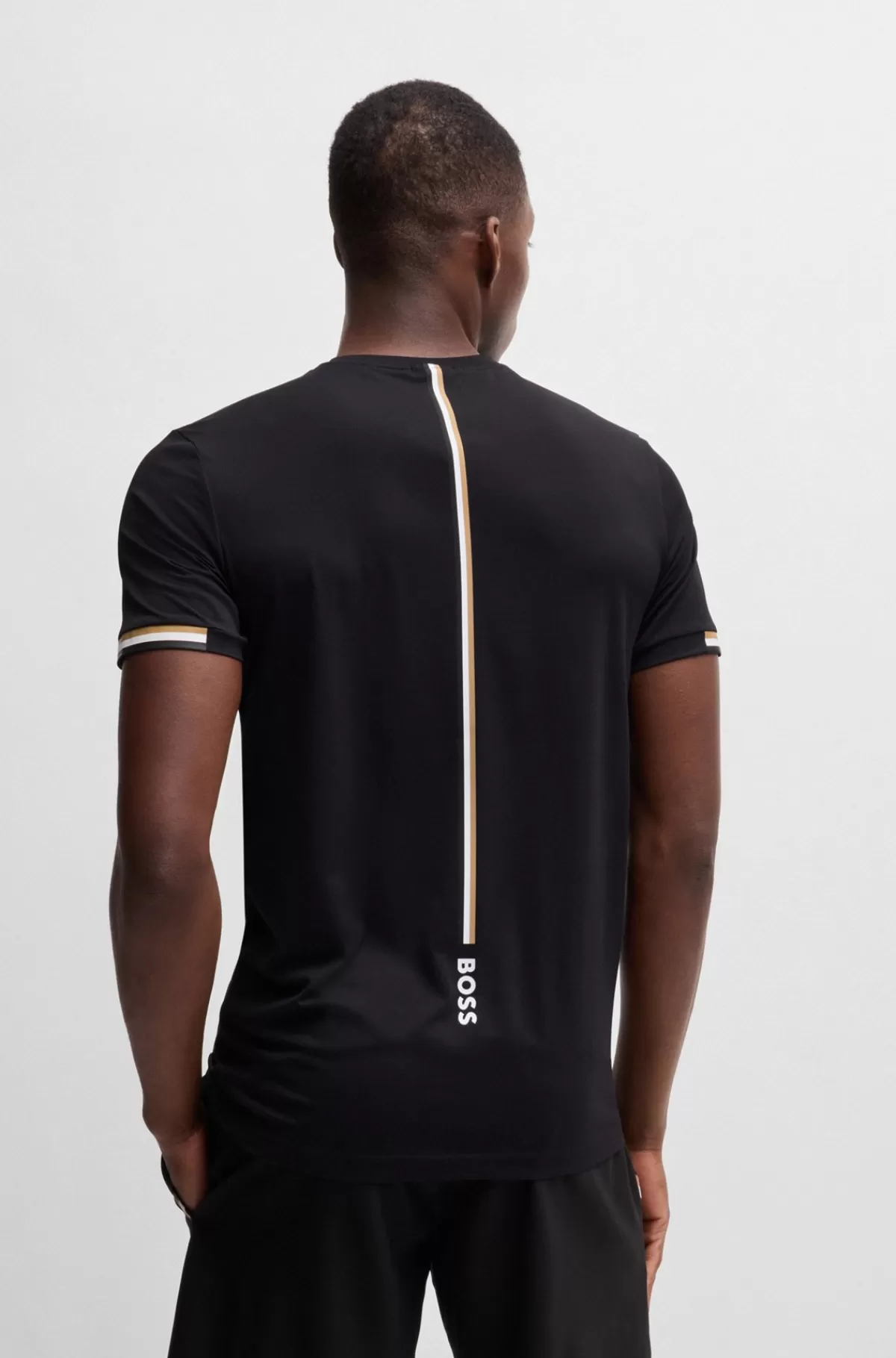 HUGO BOSS BOSS X Matteo Berrettini T-shirt I Vaffelvævet Stof Med Signaturstribet Grafik Sort Cheap