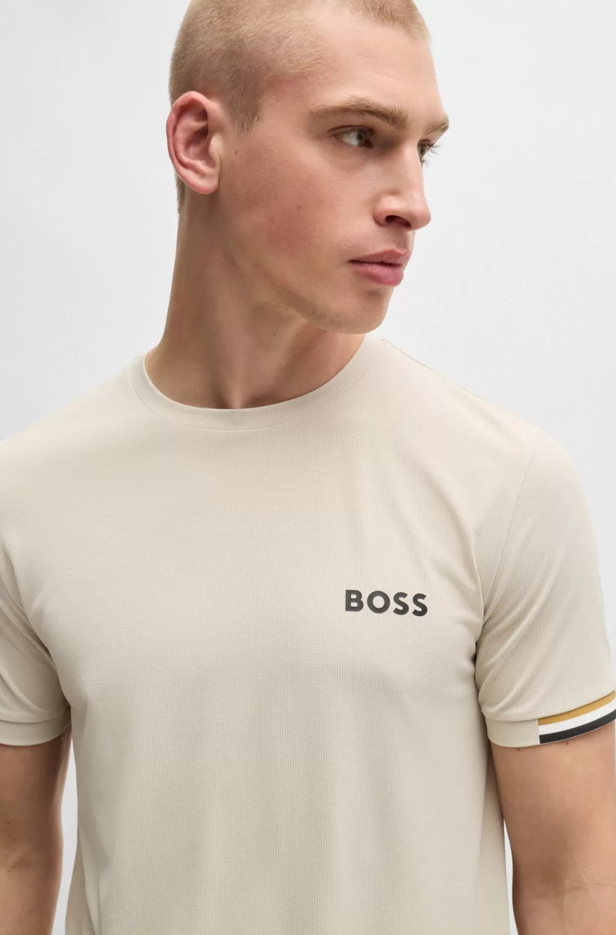 HUGO BOSS BOSS X Matteo Berrettini T-shirt I Vaffelvævet Stof Med Signaturstribet Grafik Lys beige Clearance