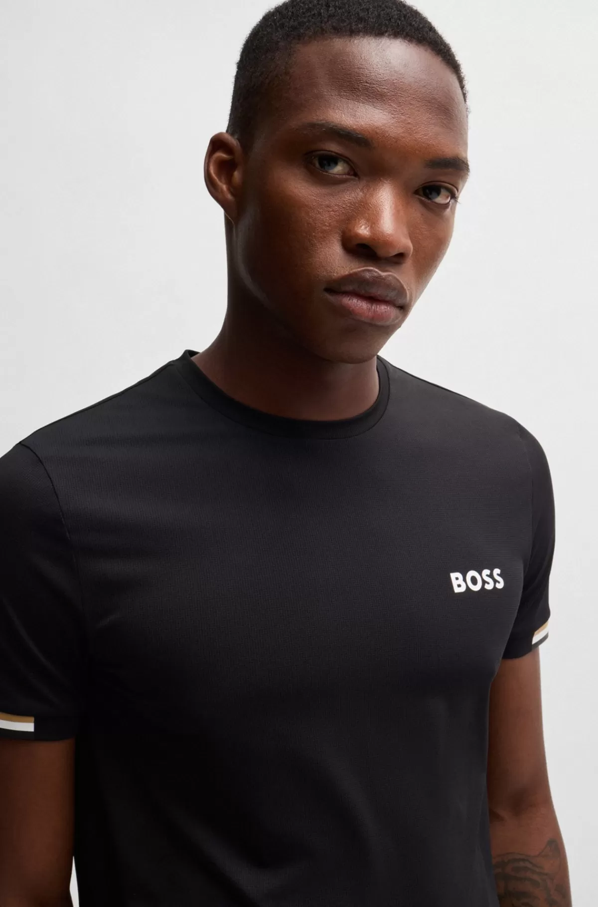 HUGO BOSS BOSS X Matteo Berrettini T-shirt I Vaffelvævet Stof Med Signaturstribet Grafik Sort Cheap