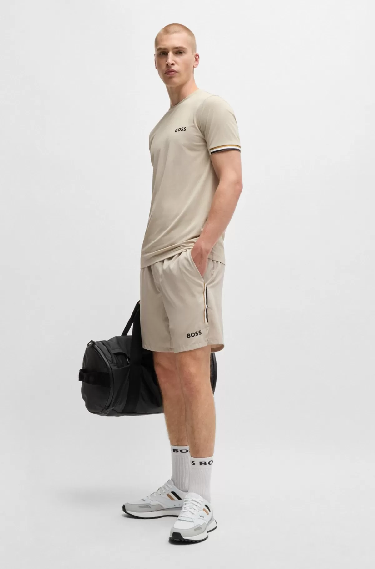 HUGO BOSS BOSS X Matteo Berrettini T-shirt I Vaffelvævet Stof Med Signaturstribet Grafik Lys beige Clearance