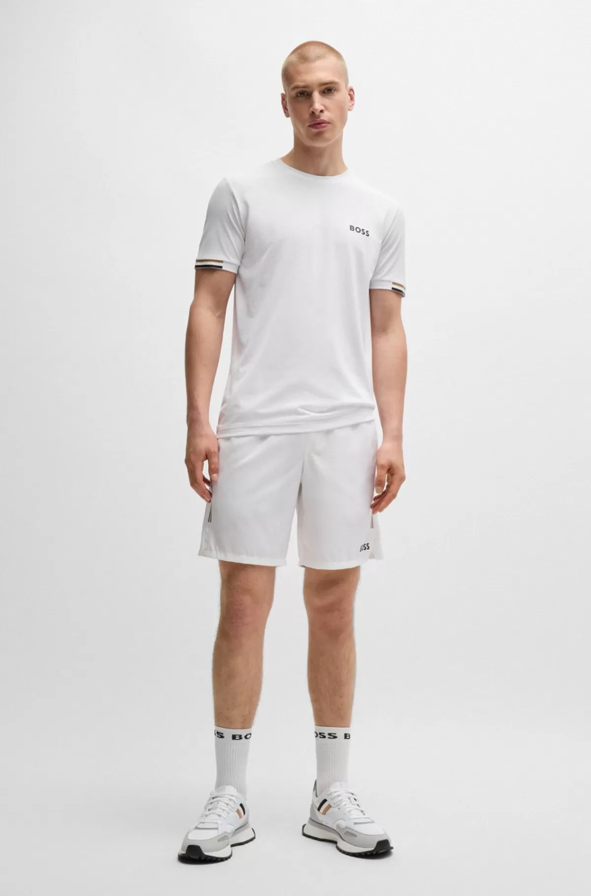 HUGO BOSS BOSS X Matteo Berrettini T-shirt I Vaffelvævet Stof Med Signaturstribet Grafik Hvid Best Sale