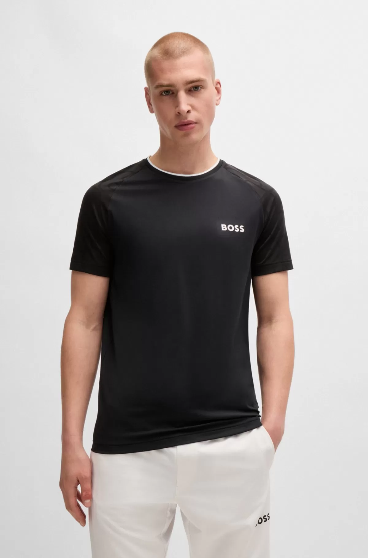 HUGO BOSS BOSS X Matteo Berrettini-T-shirt I Jersey Med Stræk Og Signaturdetaljer Sort Store