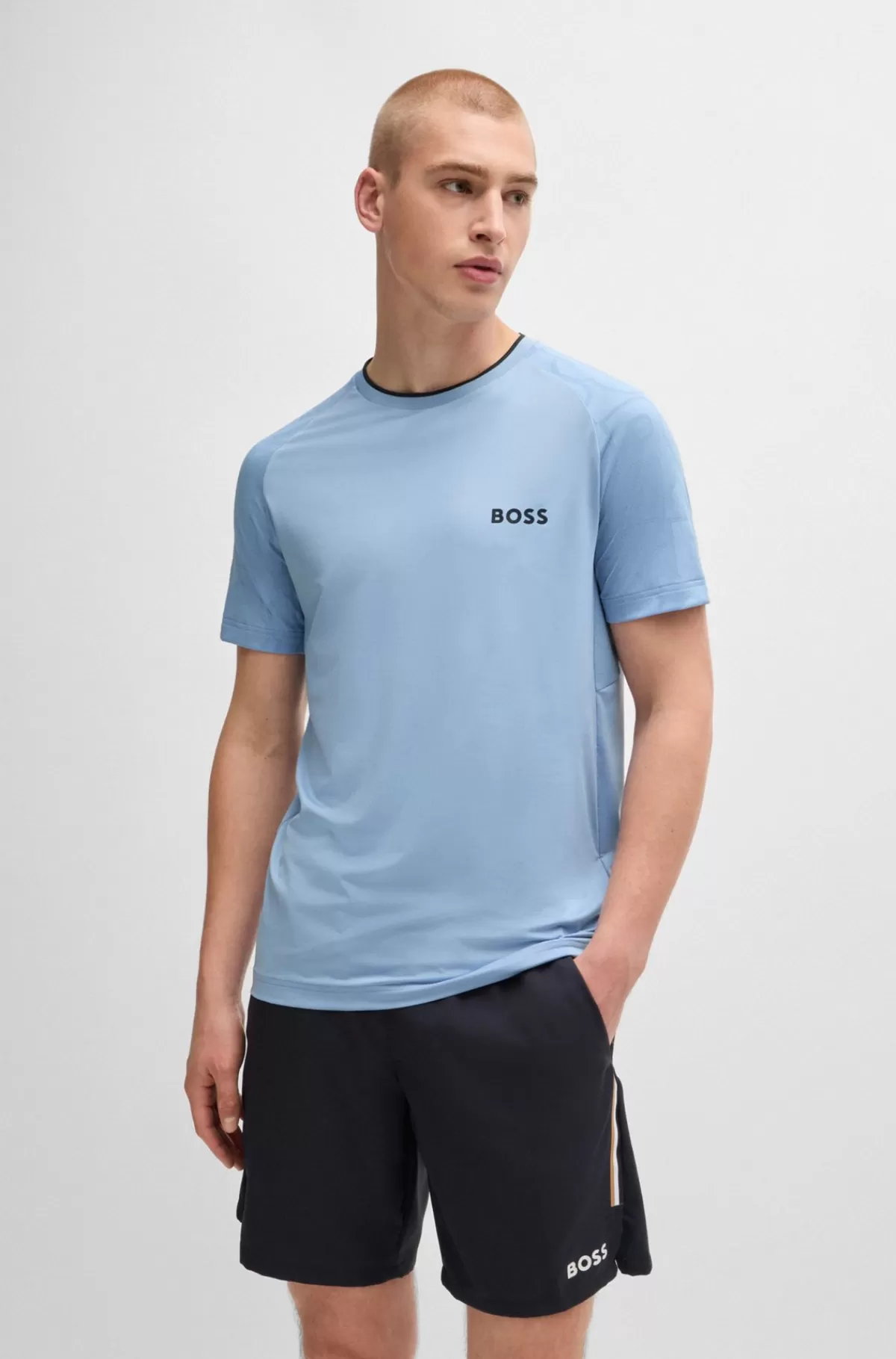 HUGO BOSS BOSS X Matteo Berrettini-T-shirt I Jersey Med Stræk Og Signaturdetaljer Lyseblå New