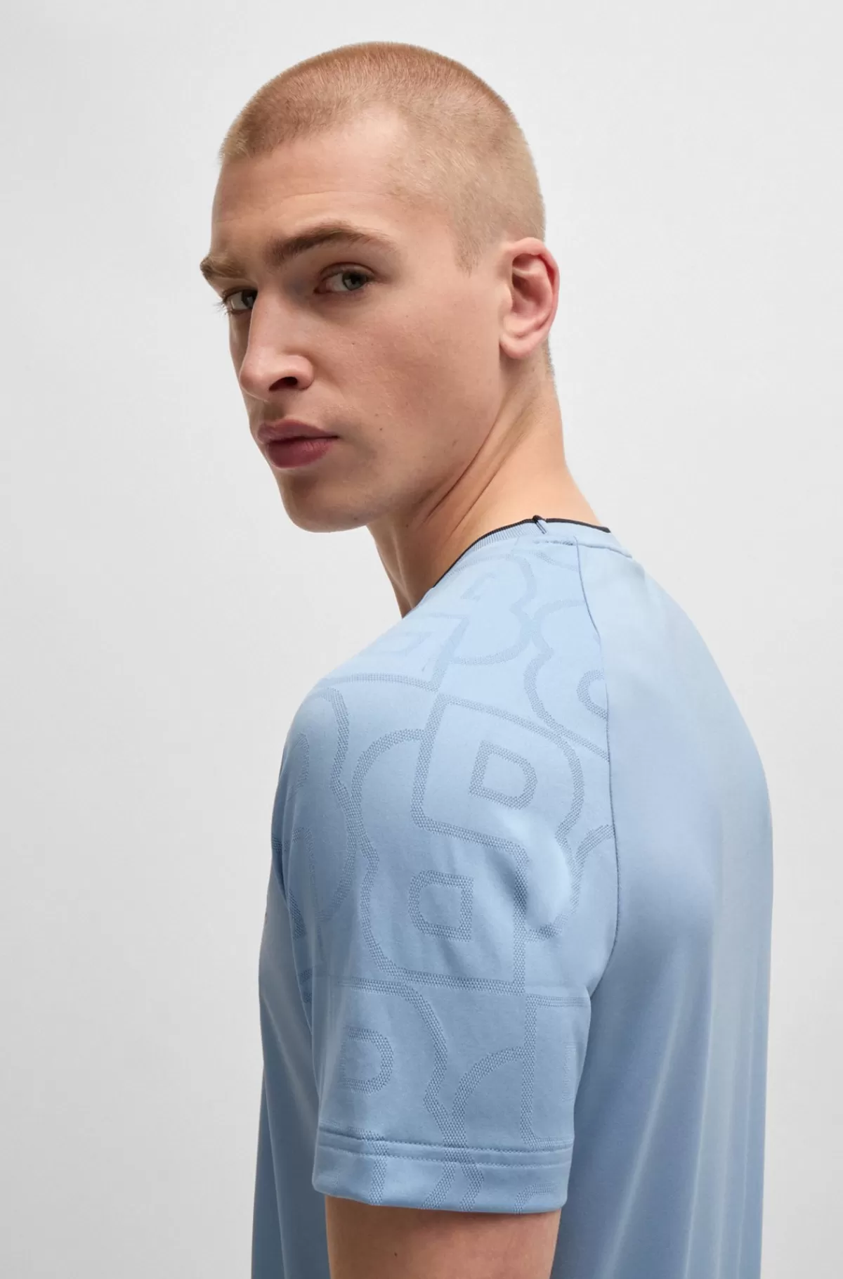 HUGO BOSS BOSS X Matteo Berrettini-T-shirt I Jersey Med Stræk Og Signaturdetaljer Lyseblå New