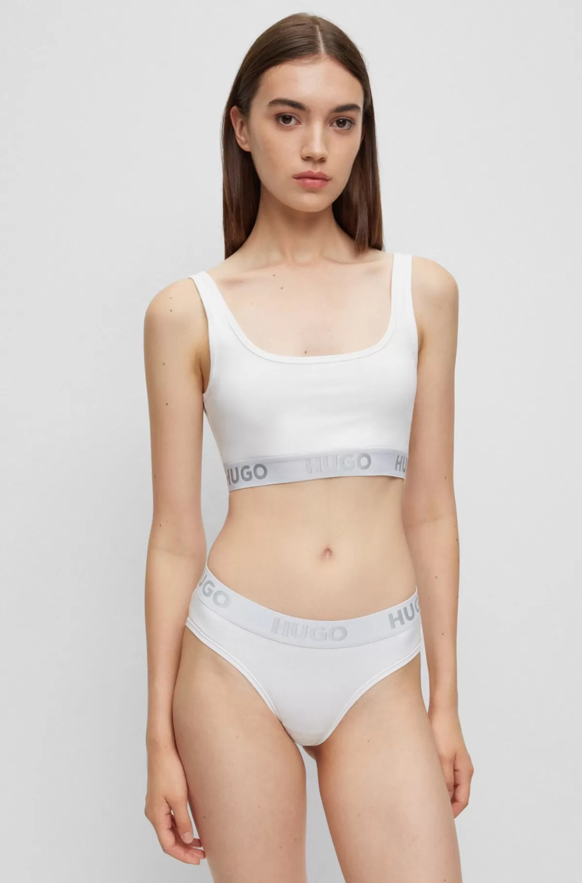 HUGO BOSS Bralette I Strækbomuld Med Logobånd Hvid Online