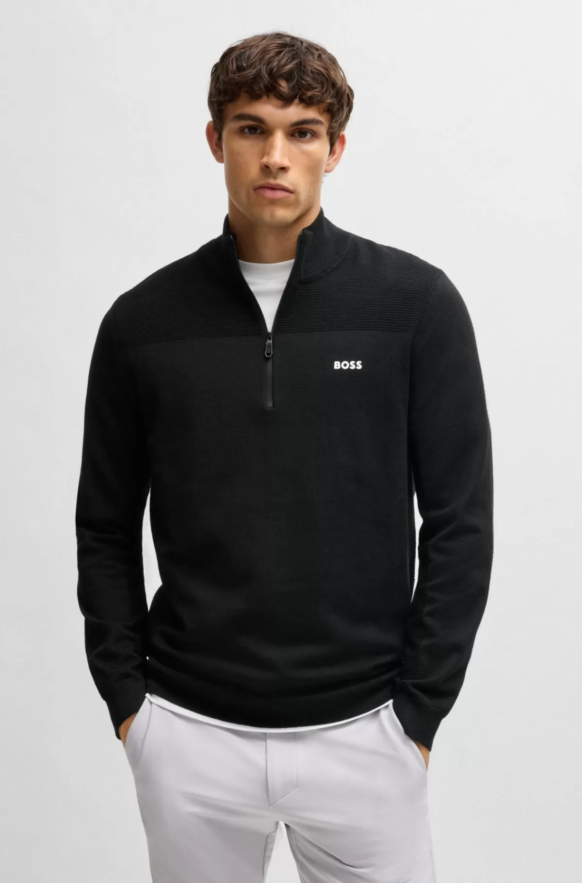 HUGO BOSS Brandet Sweater Med Lynlås I Halsen I Dry-flexstof Sort Best