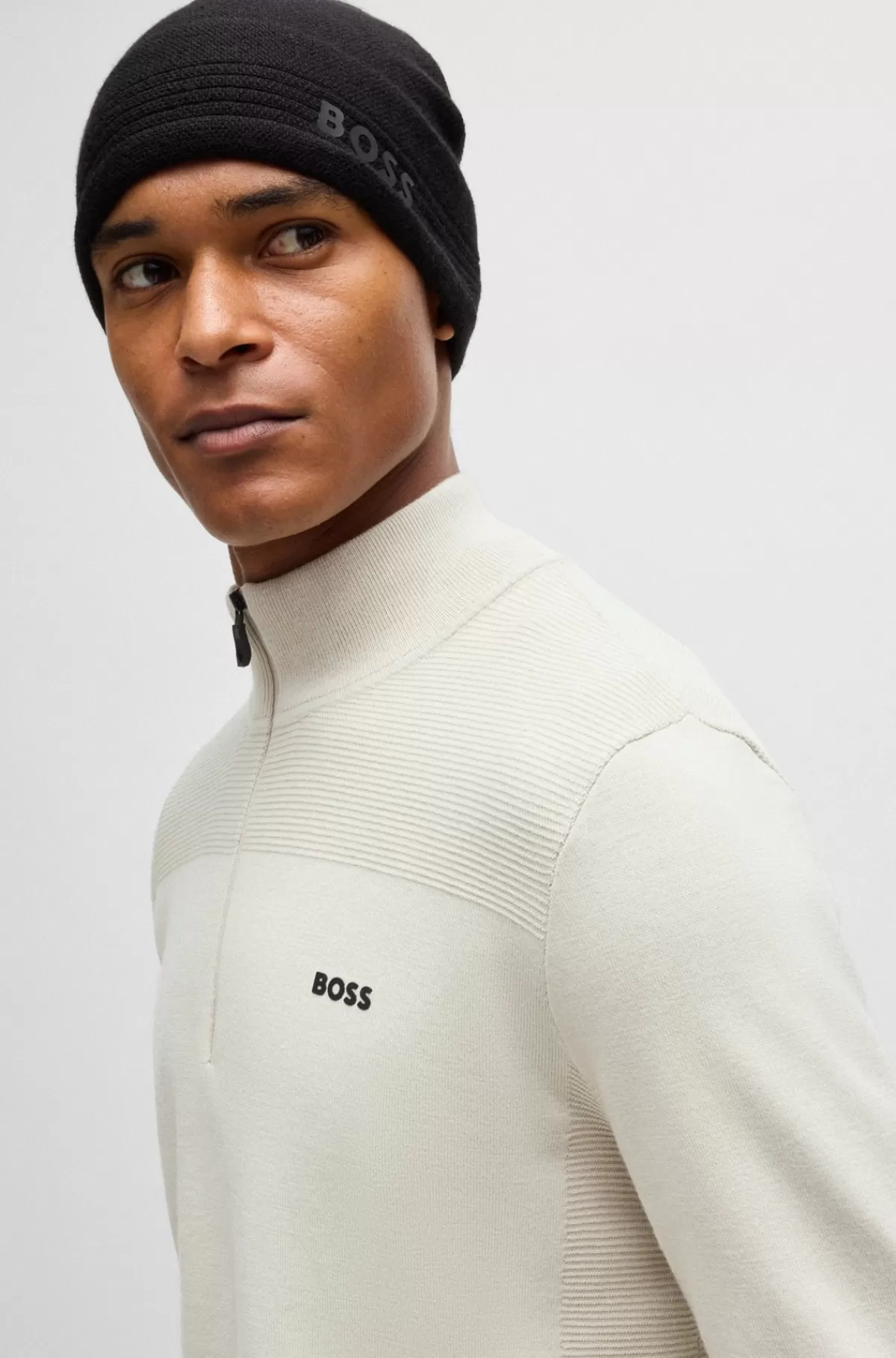 HUGO BOSS Brandet Sweater Med Lynlås I Halsen I Dry-flexstof Naturlig Discount