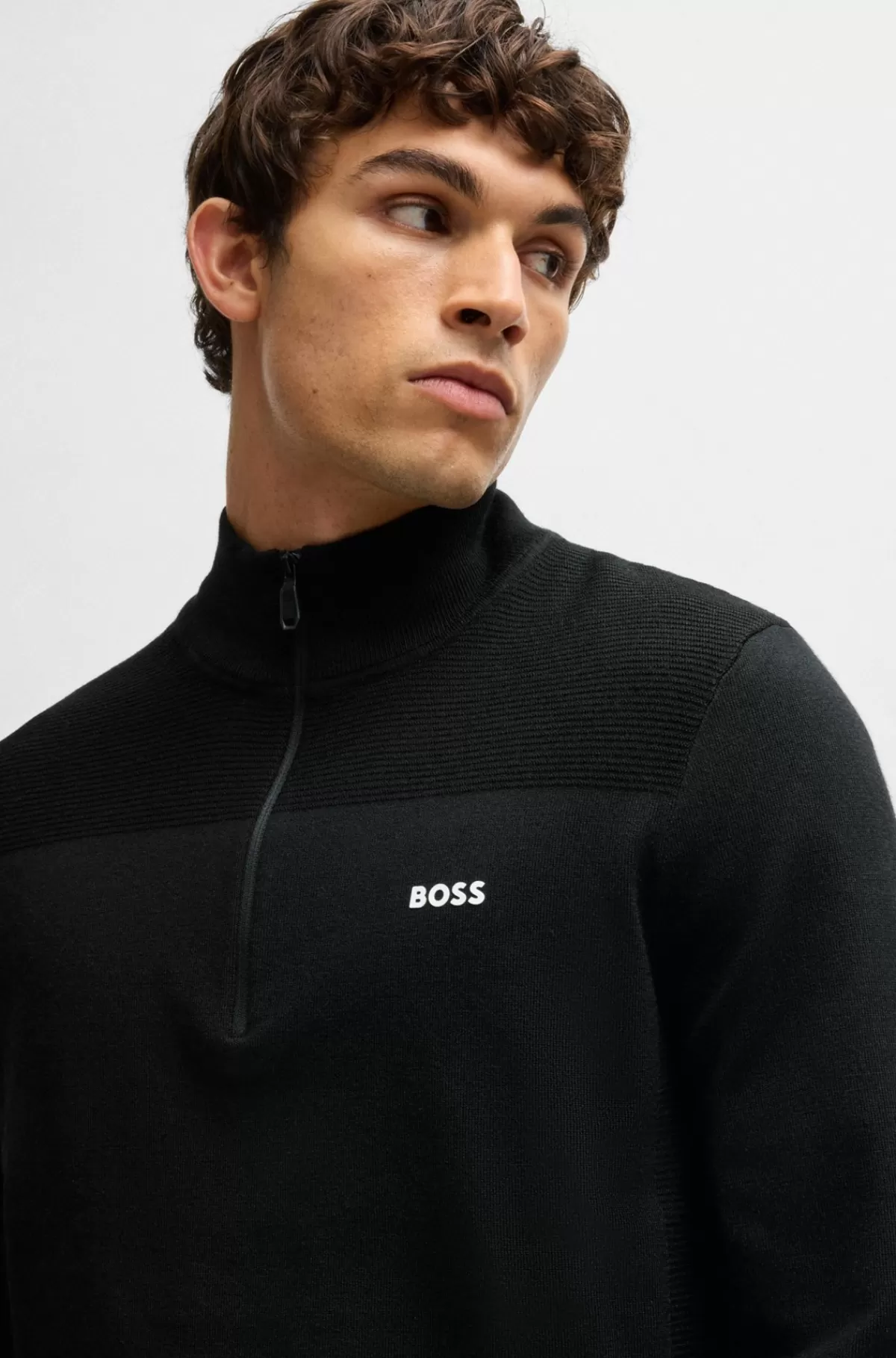HUGO BOSS Brandet Sweater Med Lynlås I Halsen I Dry-flexstof Sort Best