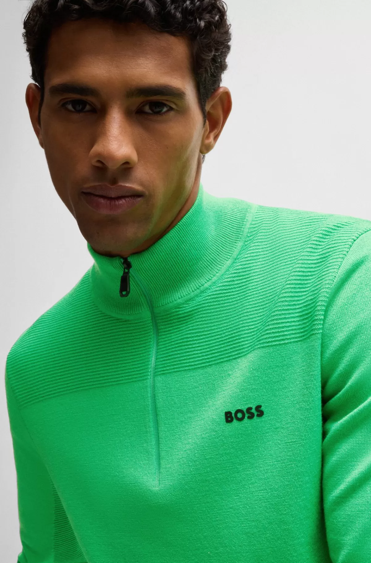 HUGO BOSS Brandet Sweater Med Lynlås I Halsen I Dry-flexstof Grøn Fashion