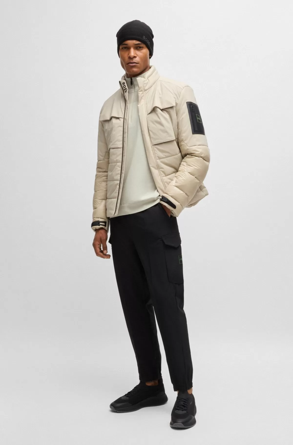 HUGO BOSS Brandet Sweater Med Lynlås I Halsen I Dry-flexstof Naturlig Discount