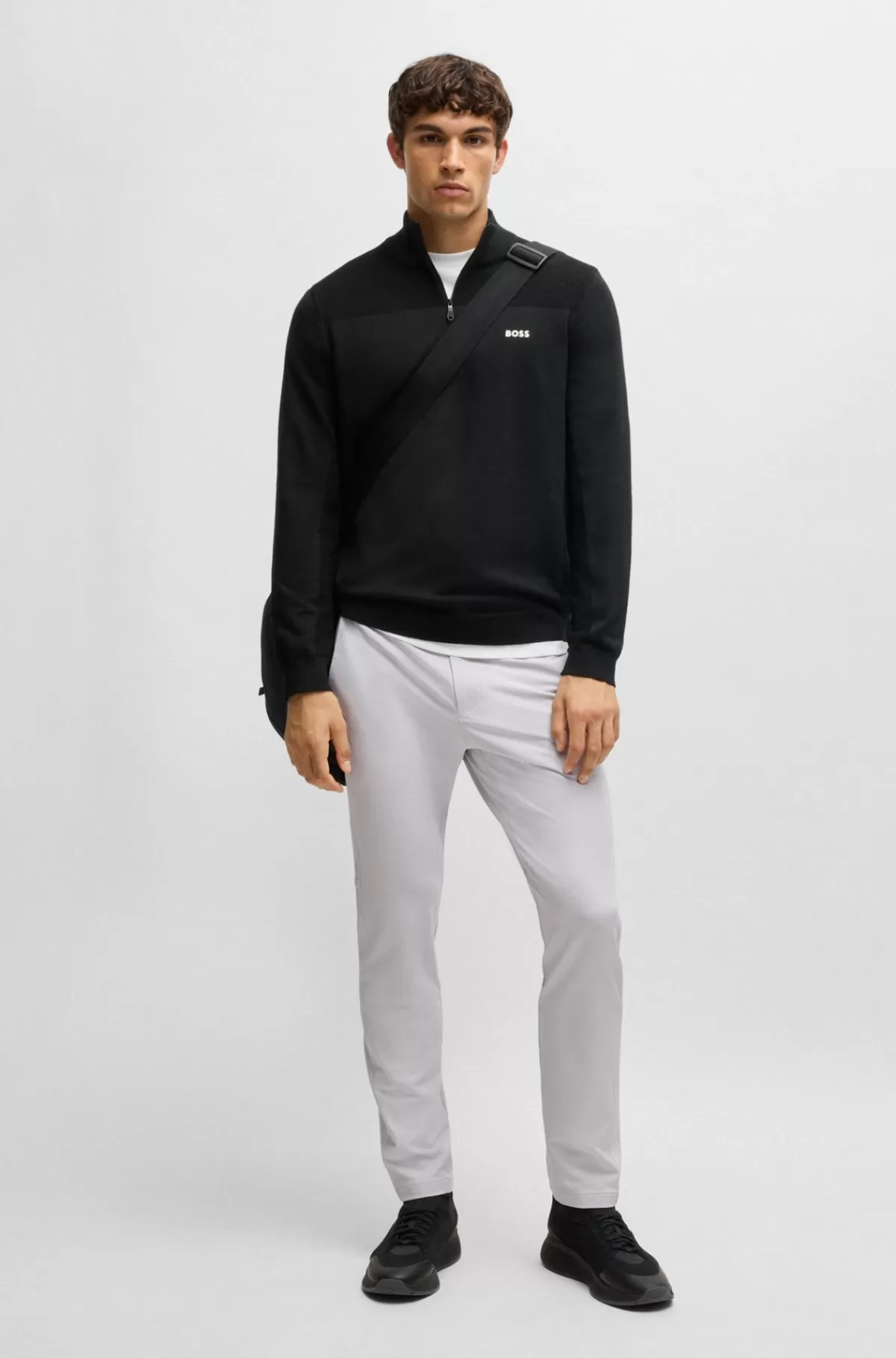 HUGO BOSS Brandet Sweater Med Lynlås I Halsen I Dry-flexstof Sort Best
