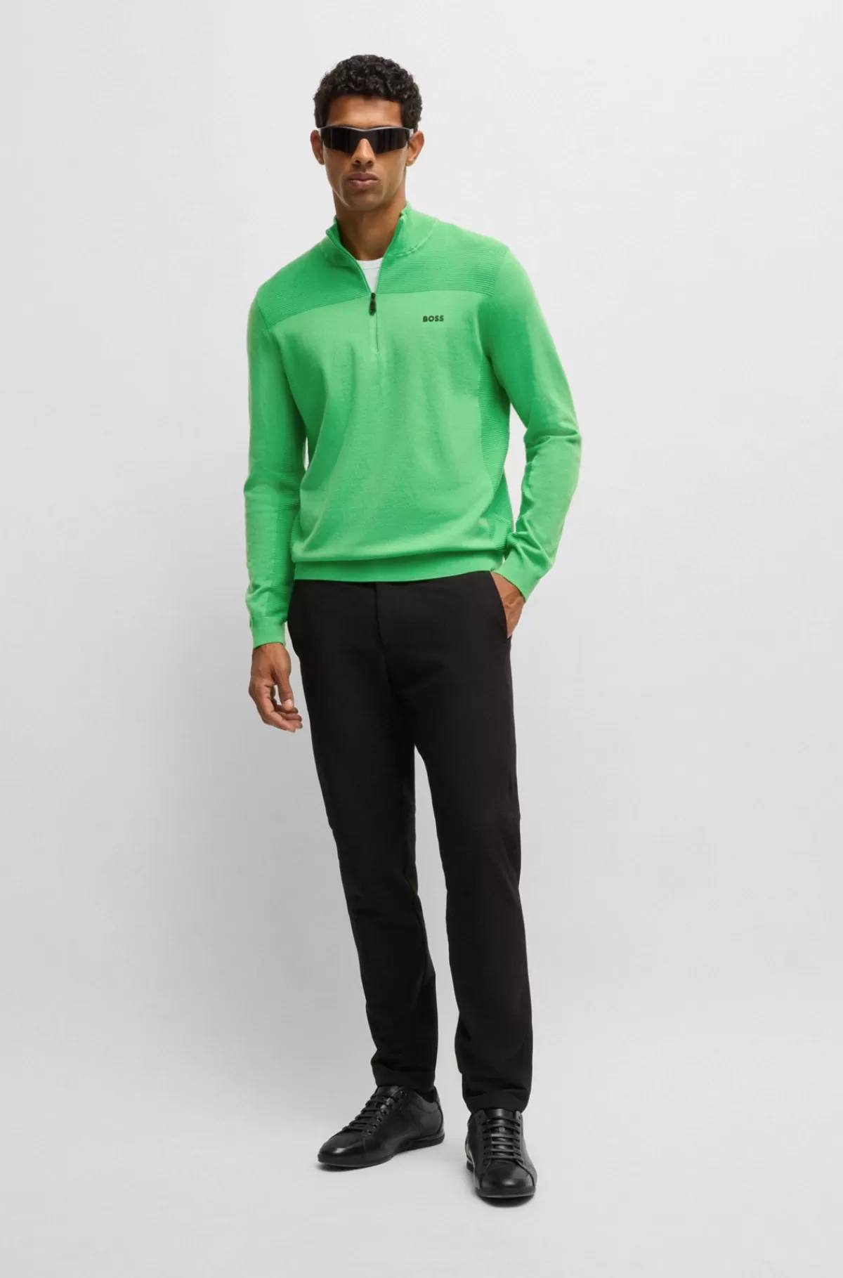 HUGO BOSS Brandet Sweater Med Lynlås I Halsen I Dry-flexstof Grøn Fashion