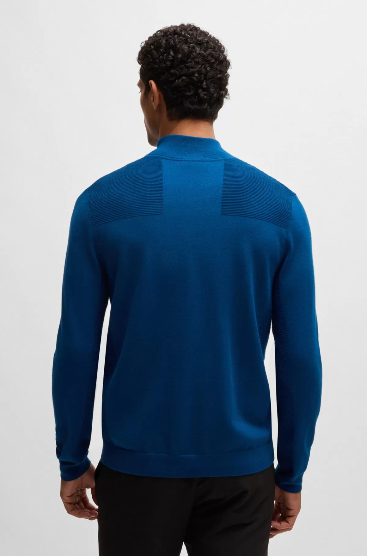 HUGO BOSS Brandet Sweater Med Lynlås I Halsen I Dry-flexstof Mørkeblå Best Sale
