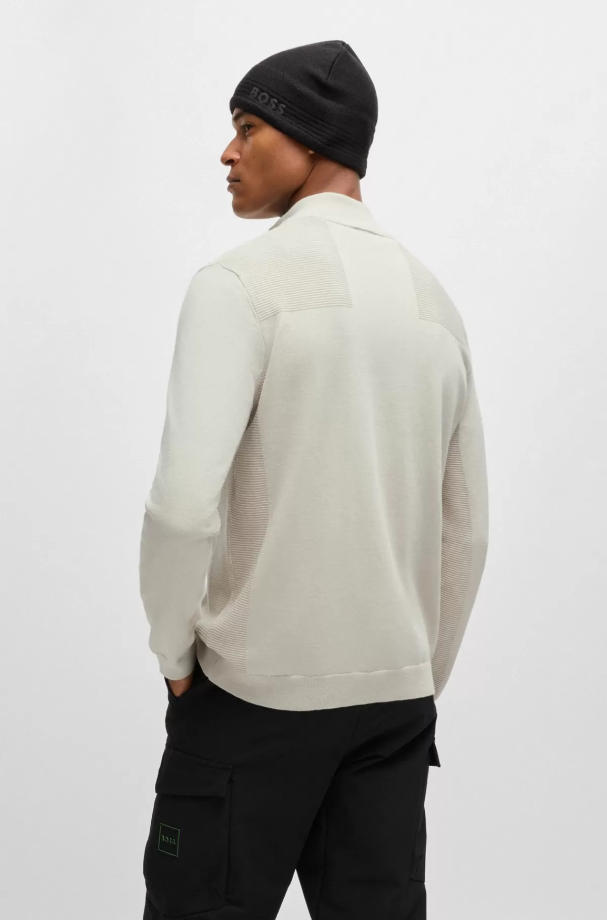 HUGO BOSS Brandet Sweater Med Lynlås I Halsen I Dry-flexstof Naturlig Discount