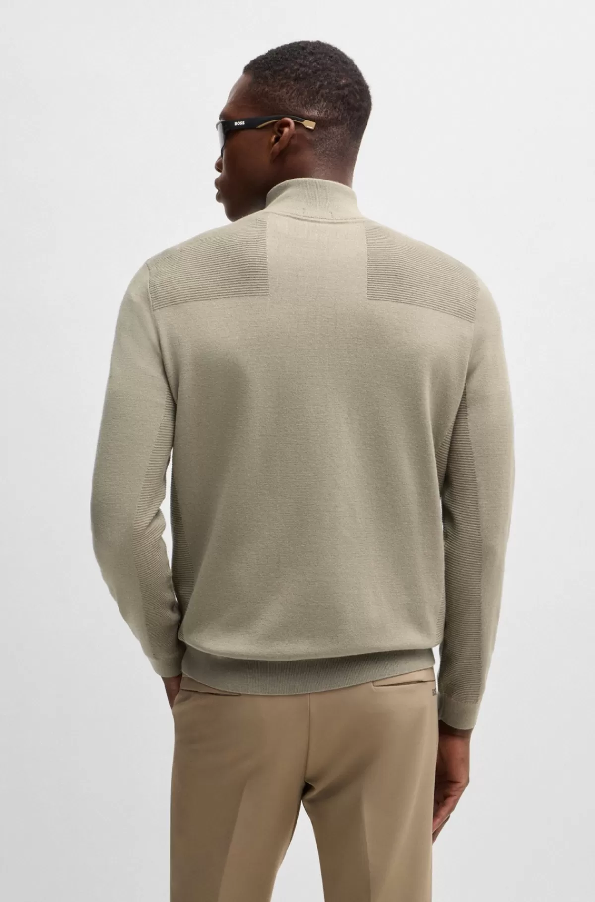 HUGO BOSS Brandet Sweater Med Lynlås I Halsen I Dry-flexstof Beige Outlet