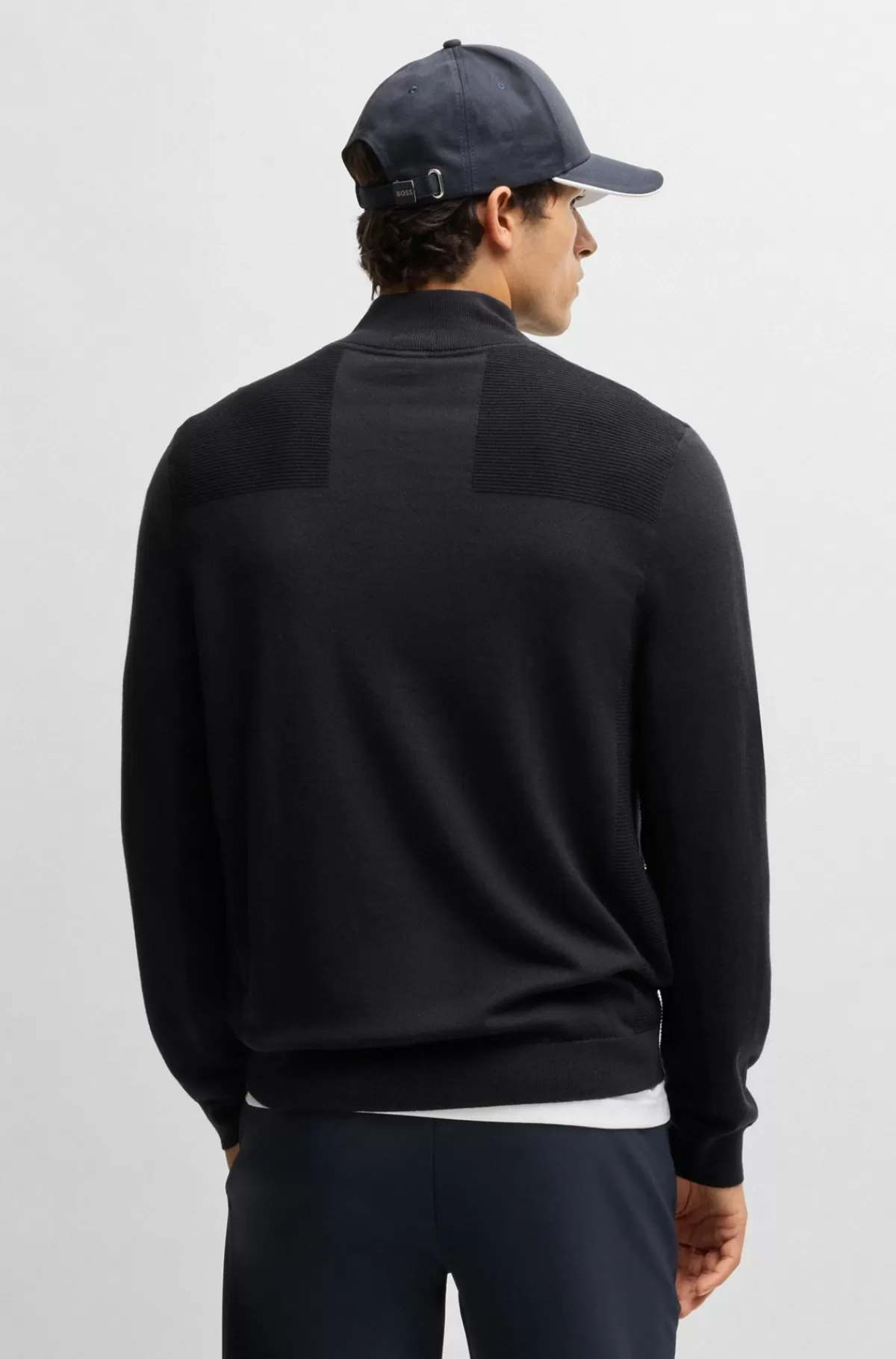 HUGO BOSS Brandet Sweater Med Lynlås I Halsen I Dry-flexstof Mørkeblå New