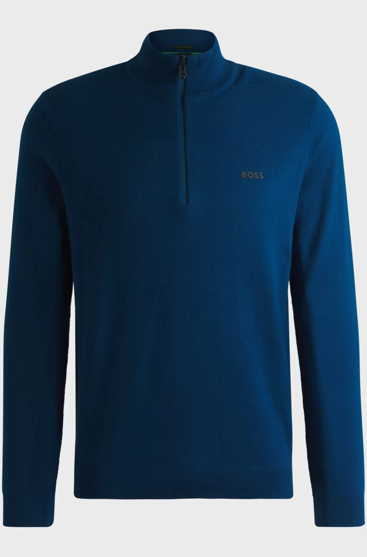 HUGO BOSS Brandet Sweater Med Lynlås I Halsen I Dry-flexstof Mørkeblå Best Sale