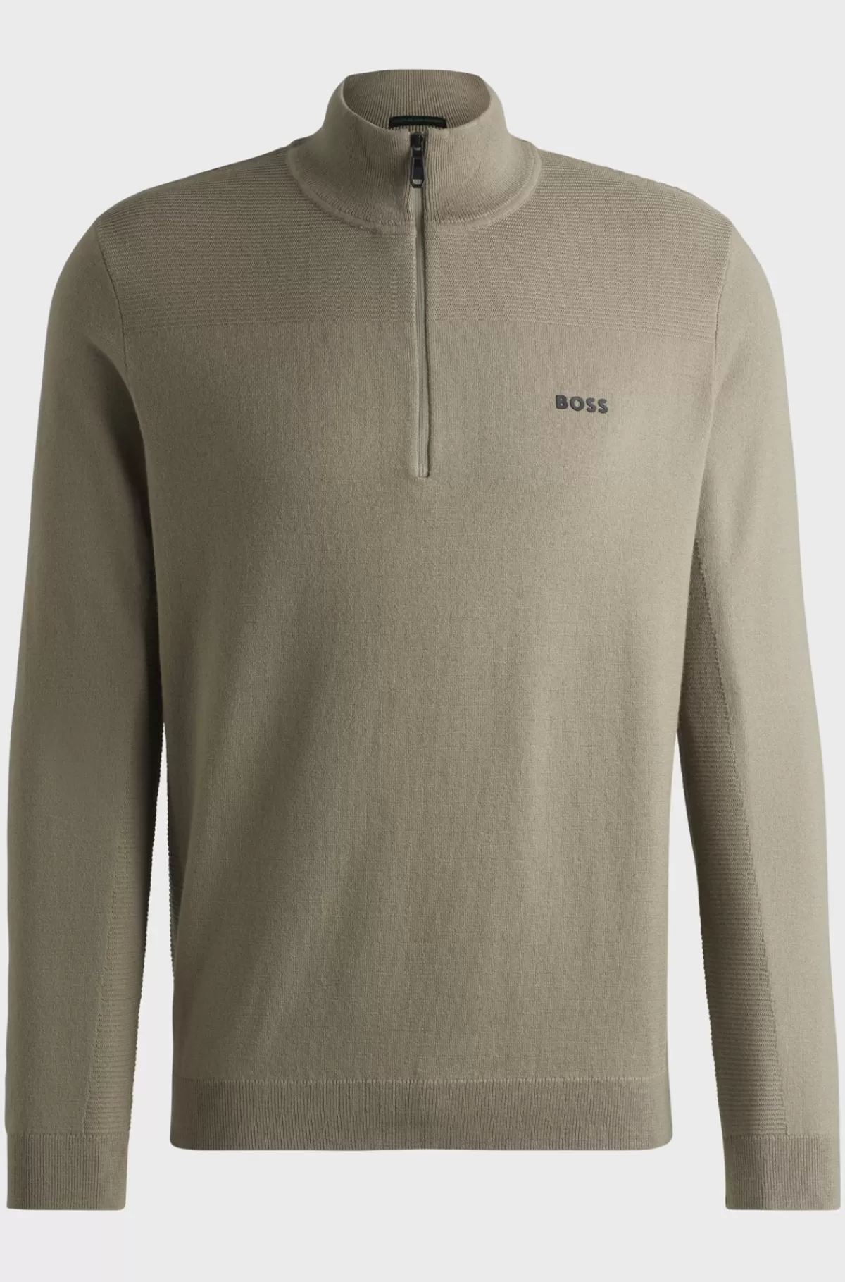 HUGO BOSS Brandet Sweater Med Lynlås I Halsen I Dry-flexstof Beige Outlet