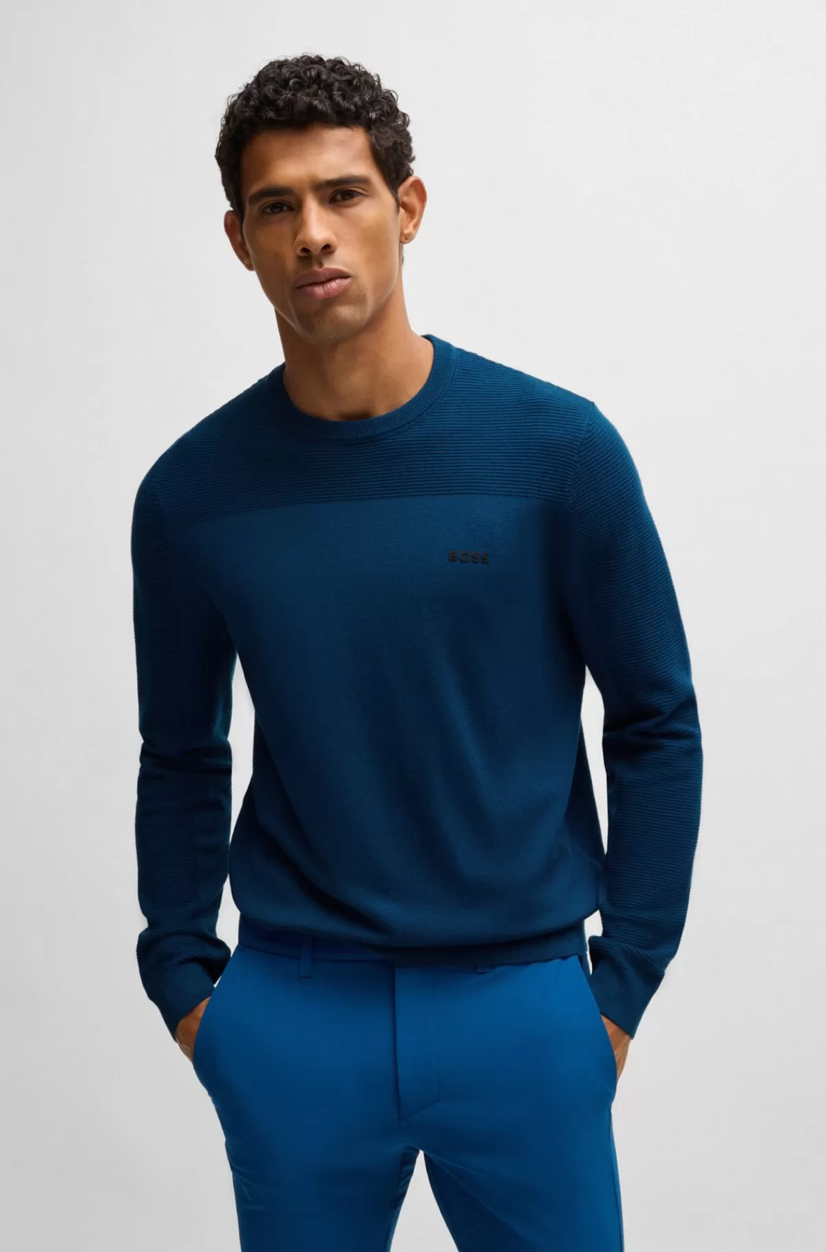 HUGO BOSS Brandet Sweater Med Rund Hals I Dry-flexstof Blå Store