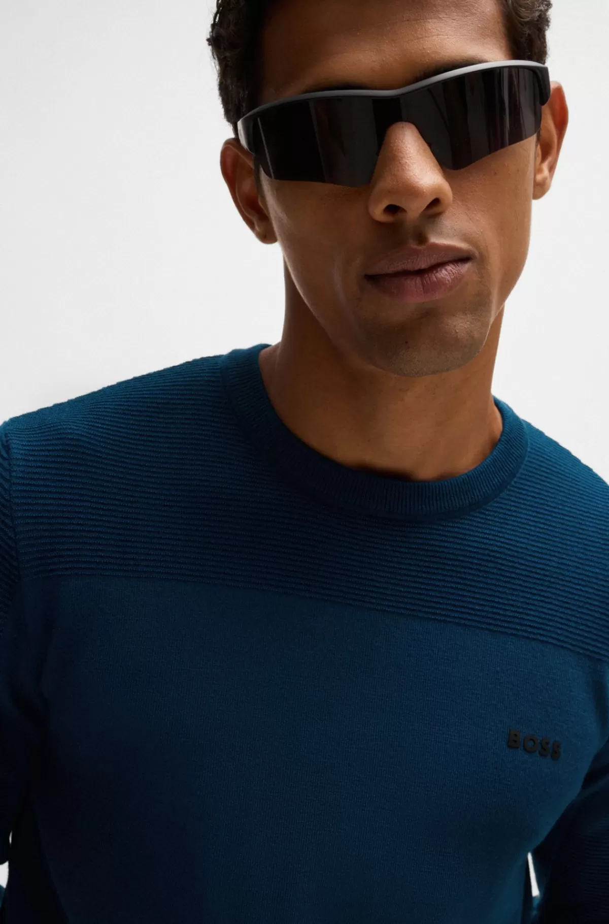 HUGO BOSS Brandet Sweater Med Rund Hals I Dry-flexstof Blå Store