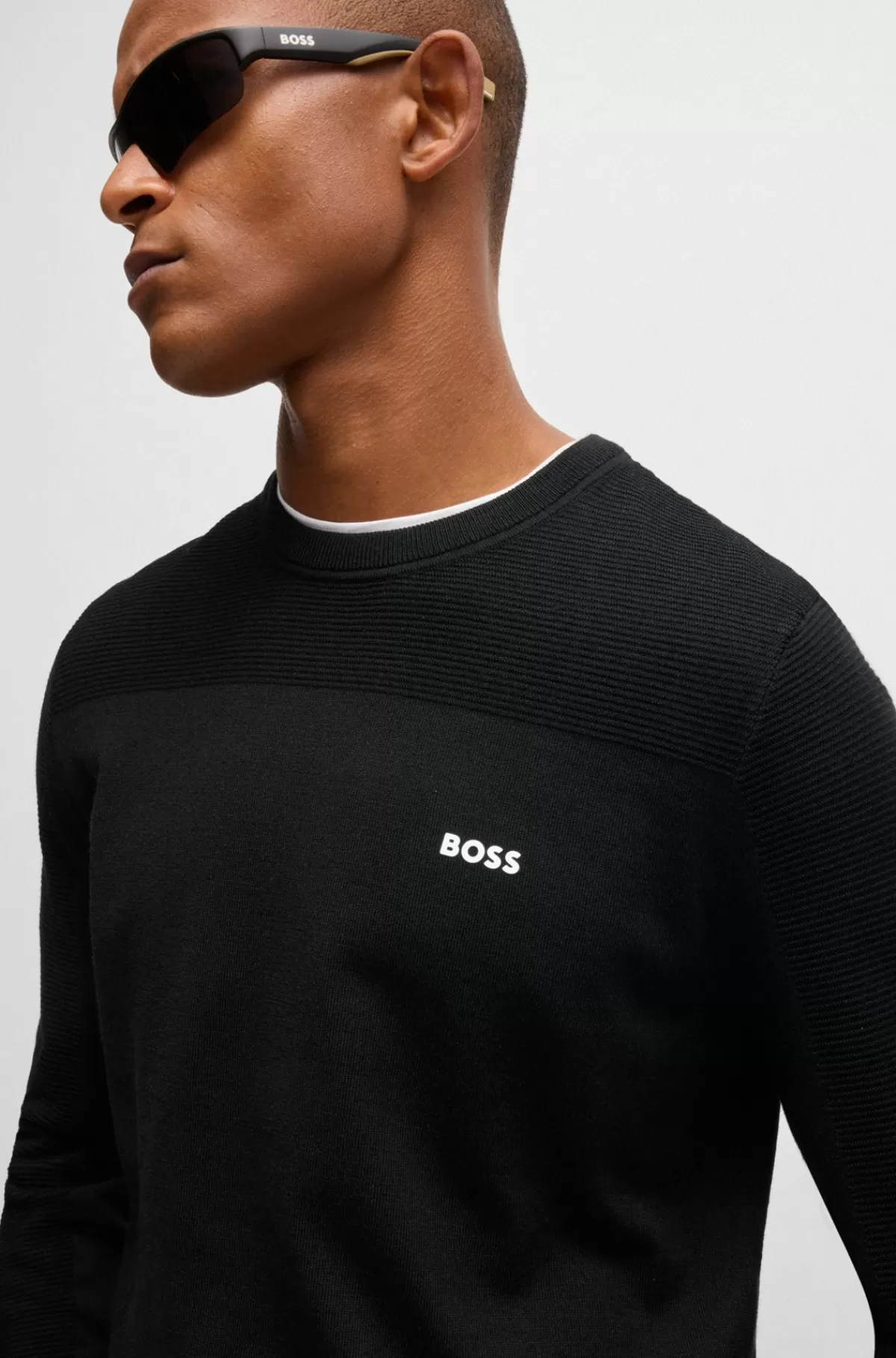 HUGO BOSS Brandet Sweater Med Rund Hals I Dry-flexstof Sort Flash Sale