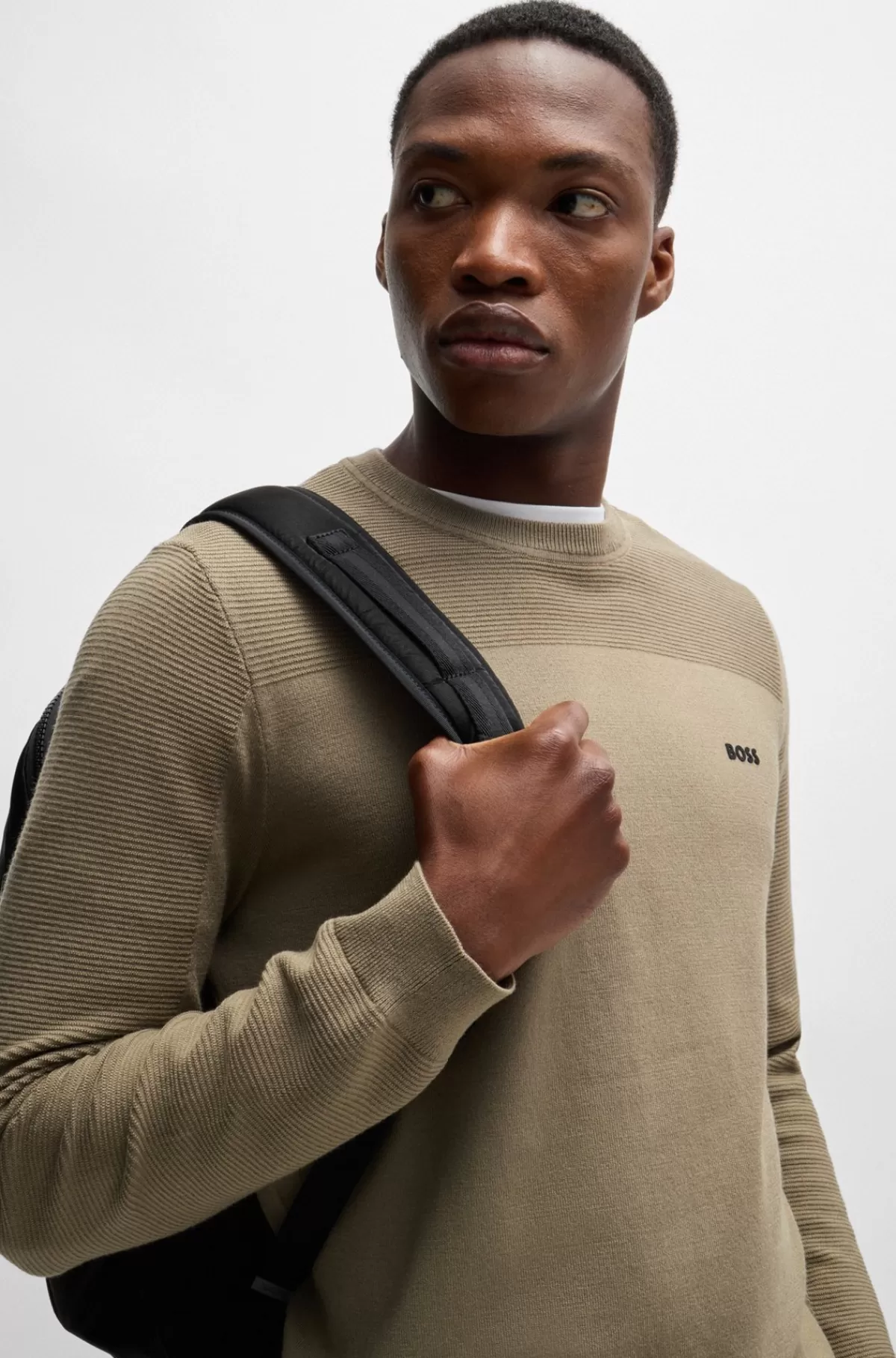 HUGO BOSS Brandet Sweater Med Rund Hals I Dry-flexstof Beige Store