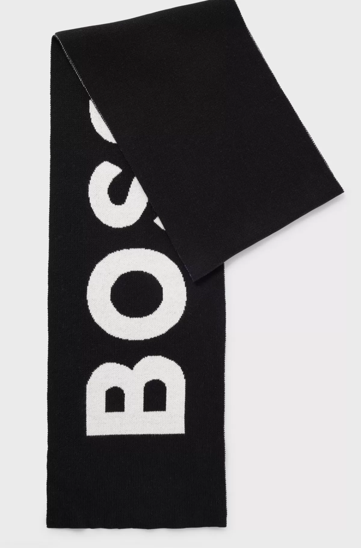 HUGO BOSS Børnehalstørklæde I Strikket Bomuld Med Stort Logo Sort Discount