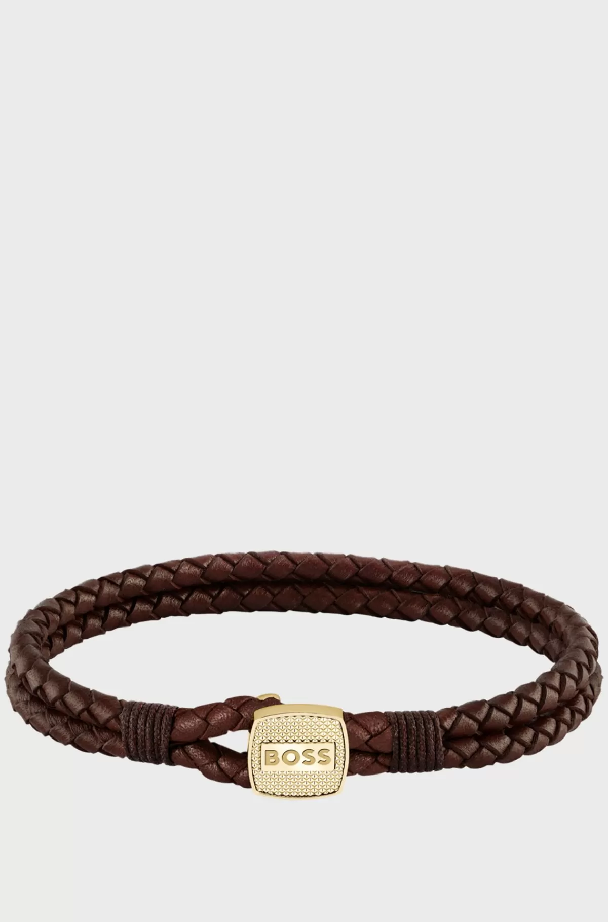 HUGO BOSS t Armbånd Af Flettet Læder Med Guldfarvet Lås Brun Store
