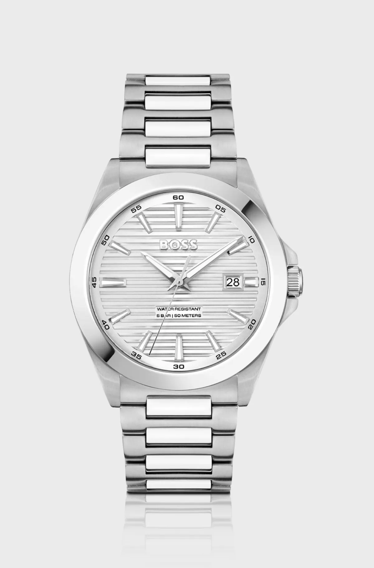 HUGO BOSS Brushed-and-polished Stainless-steel Watch With Grooved Dial Sølv Cheap