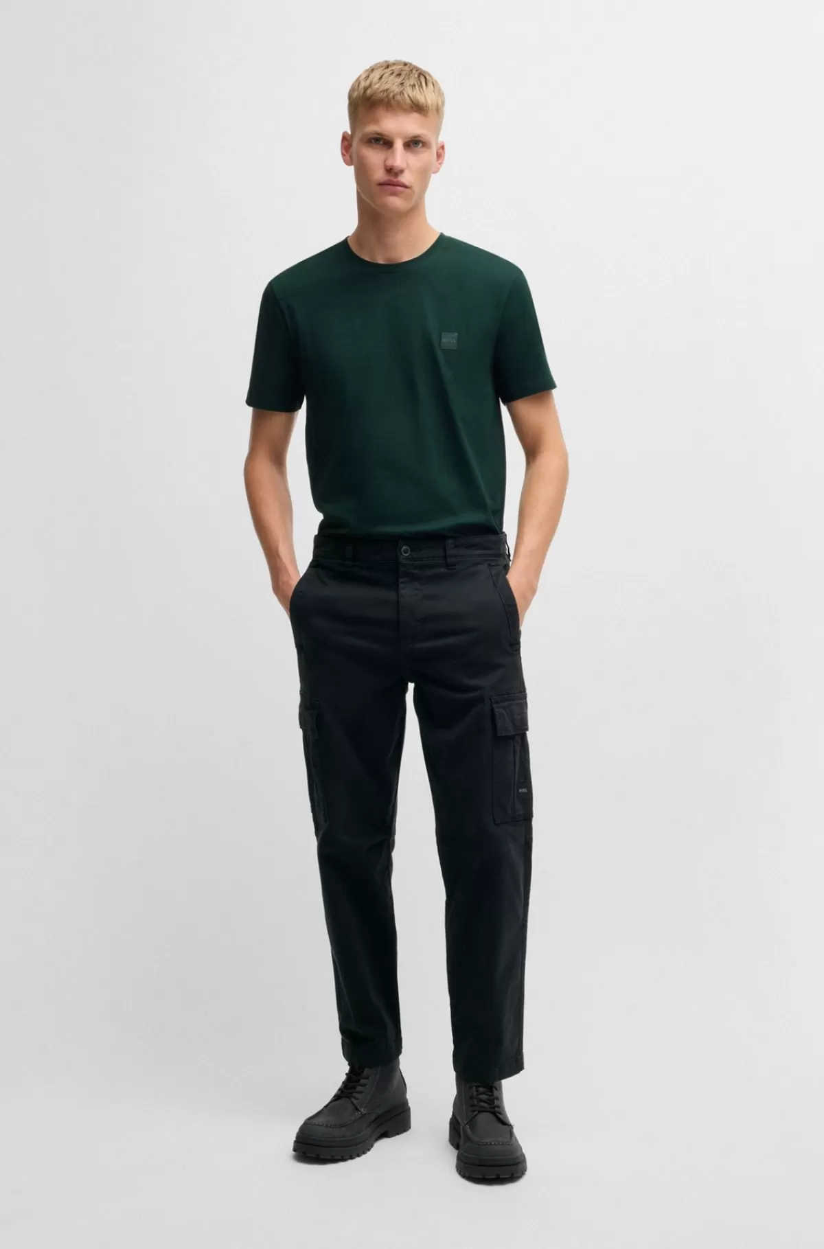 HUGO BOSS Bukser I Bomuld Med Stræk Med Cargolommer Sort Fashion