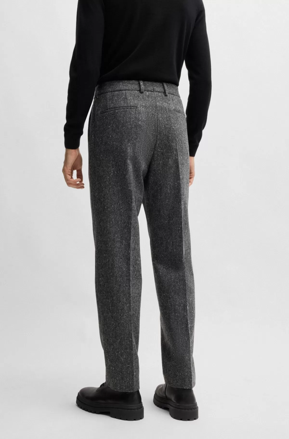 HUGO BOSS Bukser I En Mønstret Uldblanding Fra BOSS SELECTED BY BECKHAM Mørkegrå Store