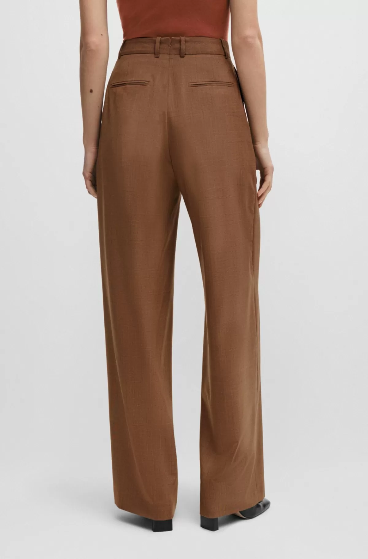 HUGO BOSS Bukser I Regular Fit I Ternet Ny Uld Og Silke Brun Best