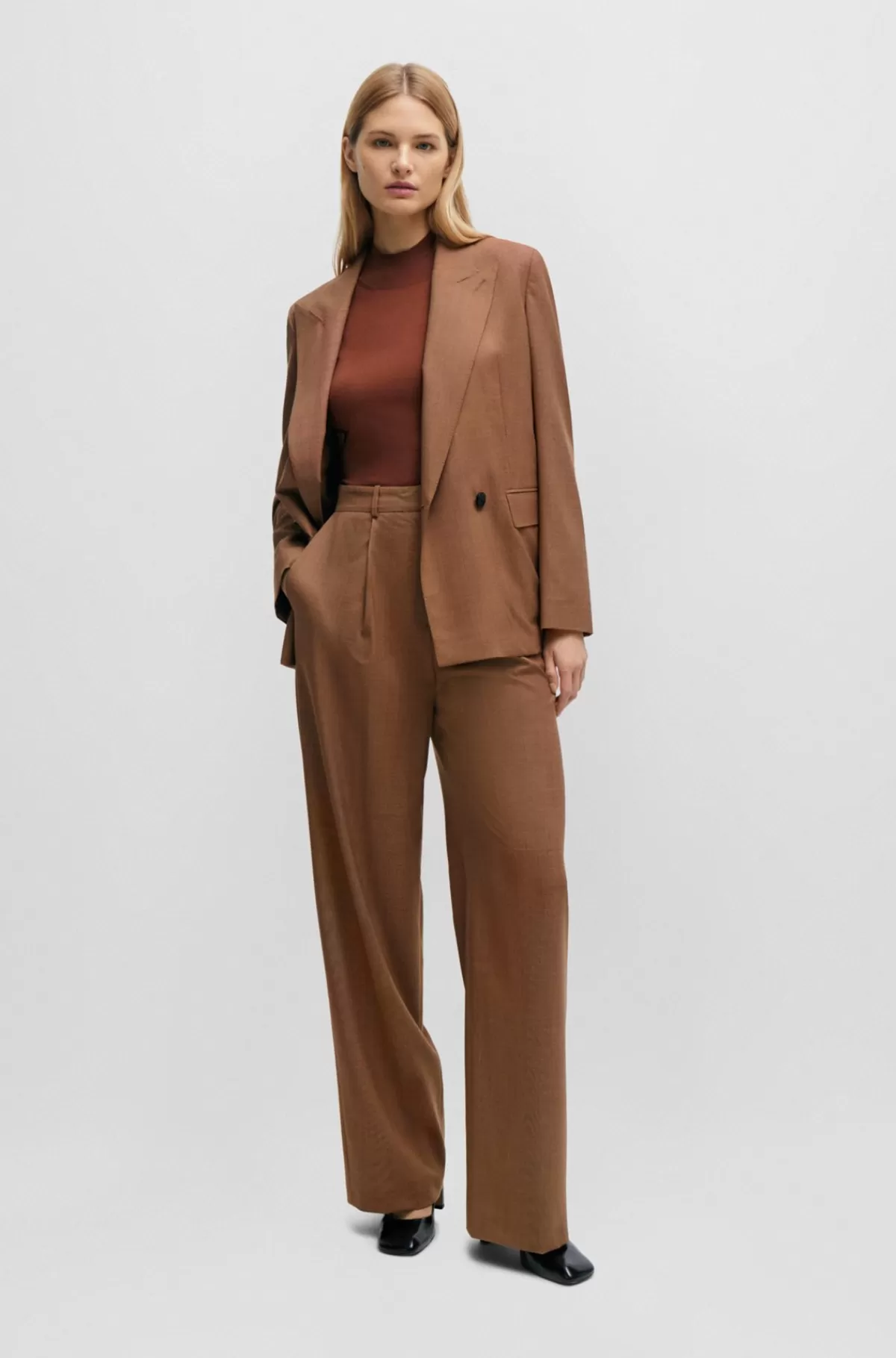 HUGO BOSS Bukser I Regular Fit I Ternet Ny Uld Og Silke Brun Best