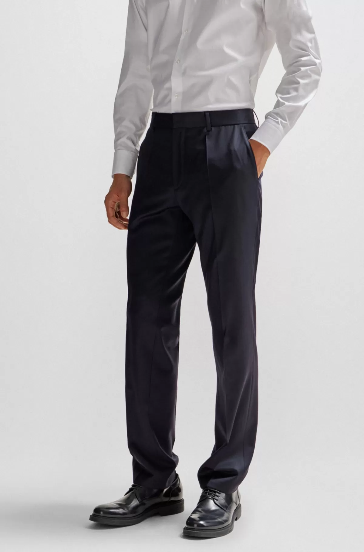 HUGO BOSS Bukser I Serge Af Ny Uld Med Regular Fit Mørkeblå Sale