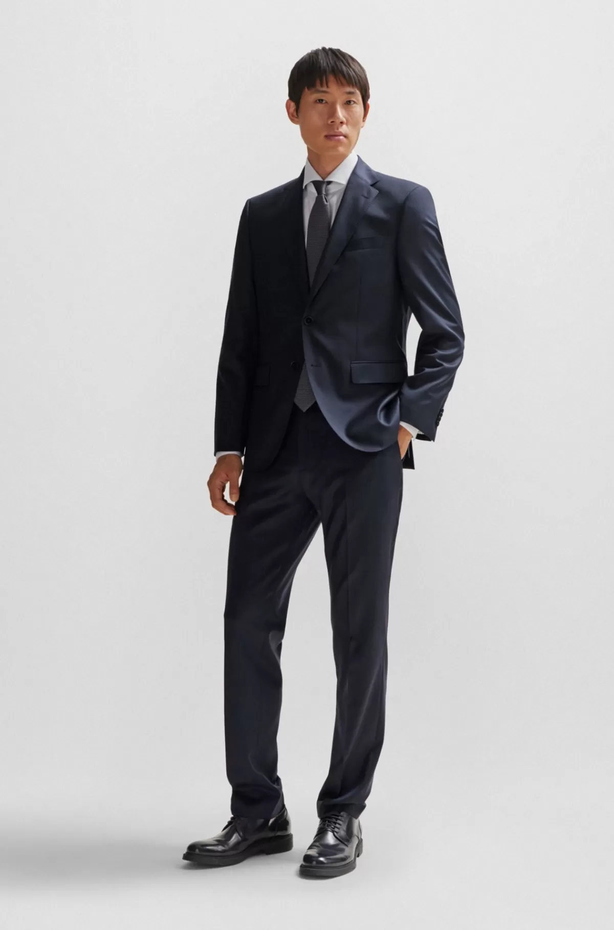 HUGO BOSS Bukser I Serge Af Ny Uld Med Regular Fit Mørkeblå Sale