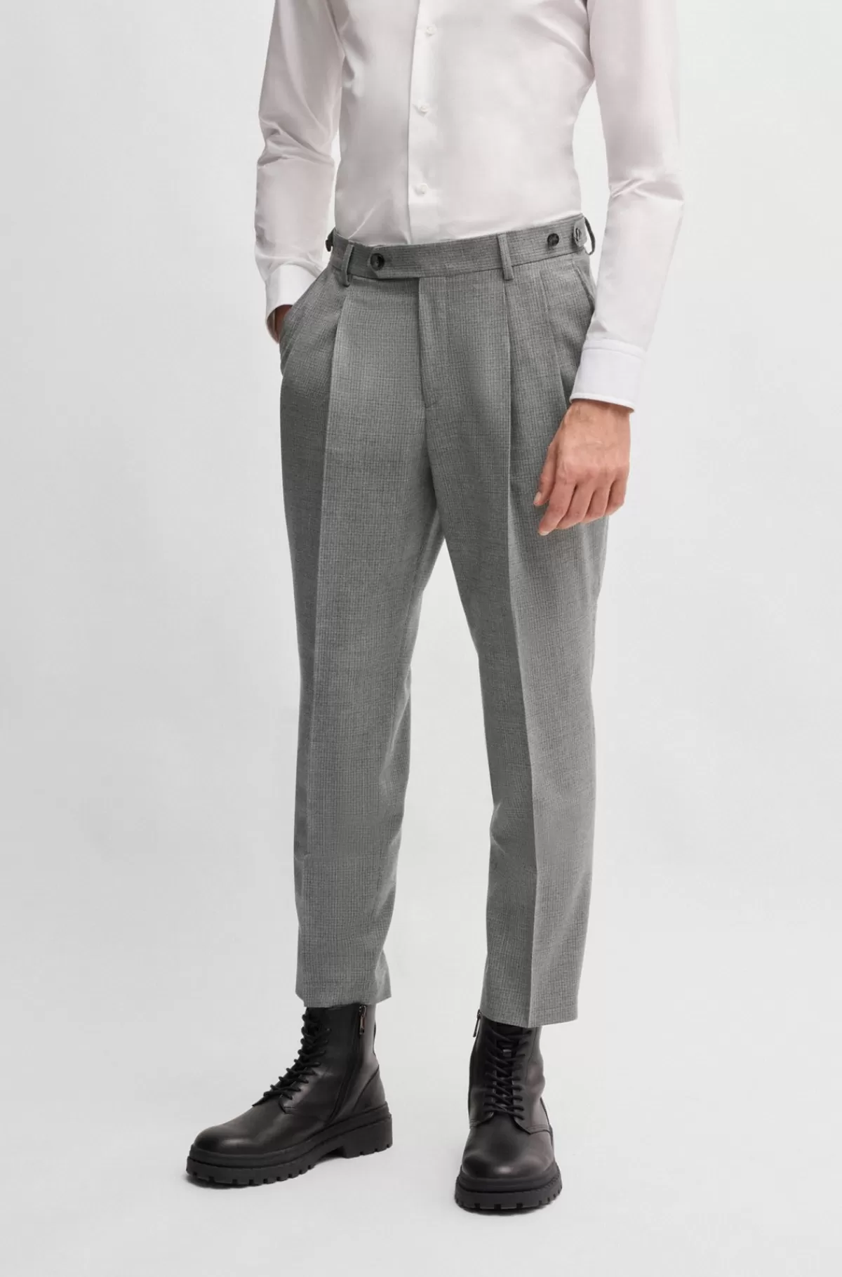 HUGO BOSS Bukser I Ternet Uld Med Stræk Fra BOSS SELECTED BY BECKHAM Lysegrå Outlet