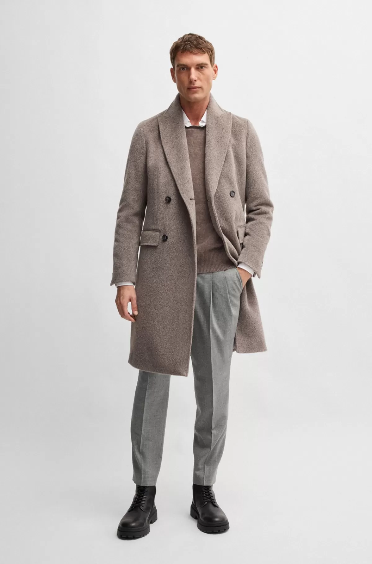 HUGO BOSS Bukser I Ternet Uld Med Stræk Fra BOSS SELECTED BY BECKHAM Lysegrå Outlet