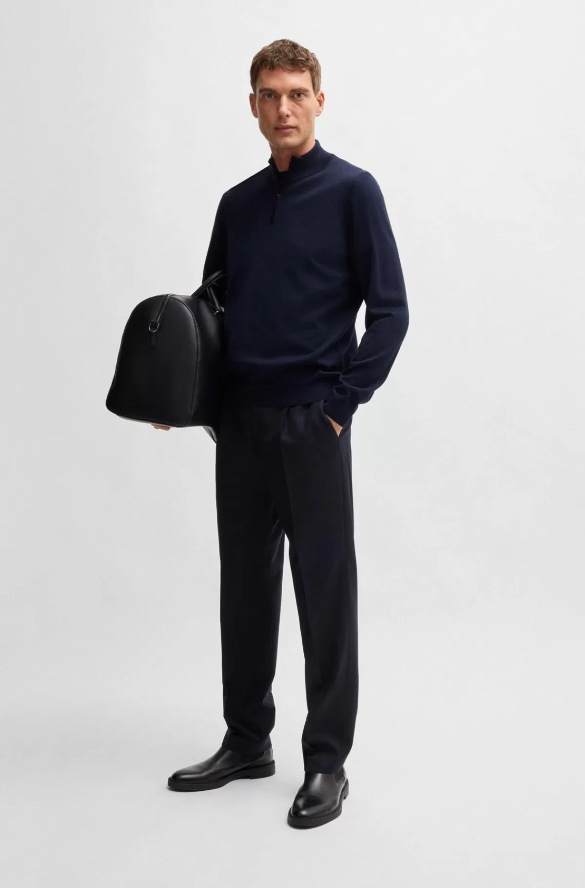 HUGO BOSS Bukser I Uld Med Stræk Fra BOSS SELECTED BY BECKHAM Mørkeblå Discount