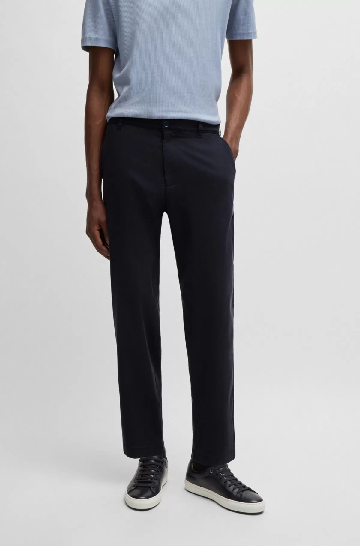 HUGO BOSS Bukser Med Almindelig Talje Og Tapered Fit I Twill Med Stræk Mørkeblå Outlet